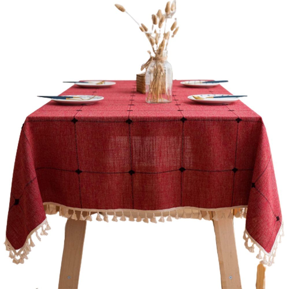 FELIXLEO Tischdecke Tischdecke Quaste Elegante waschbare für Speisetisch 140 x 140 cm Rot