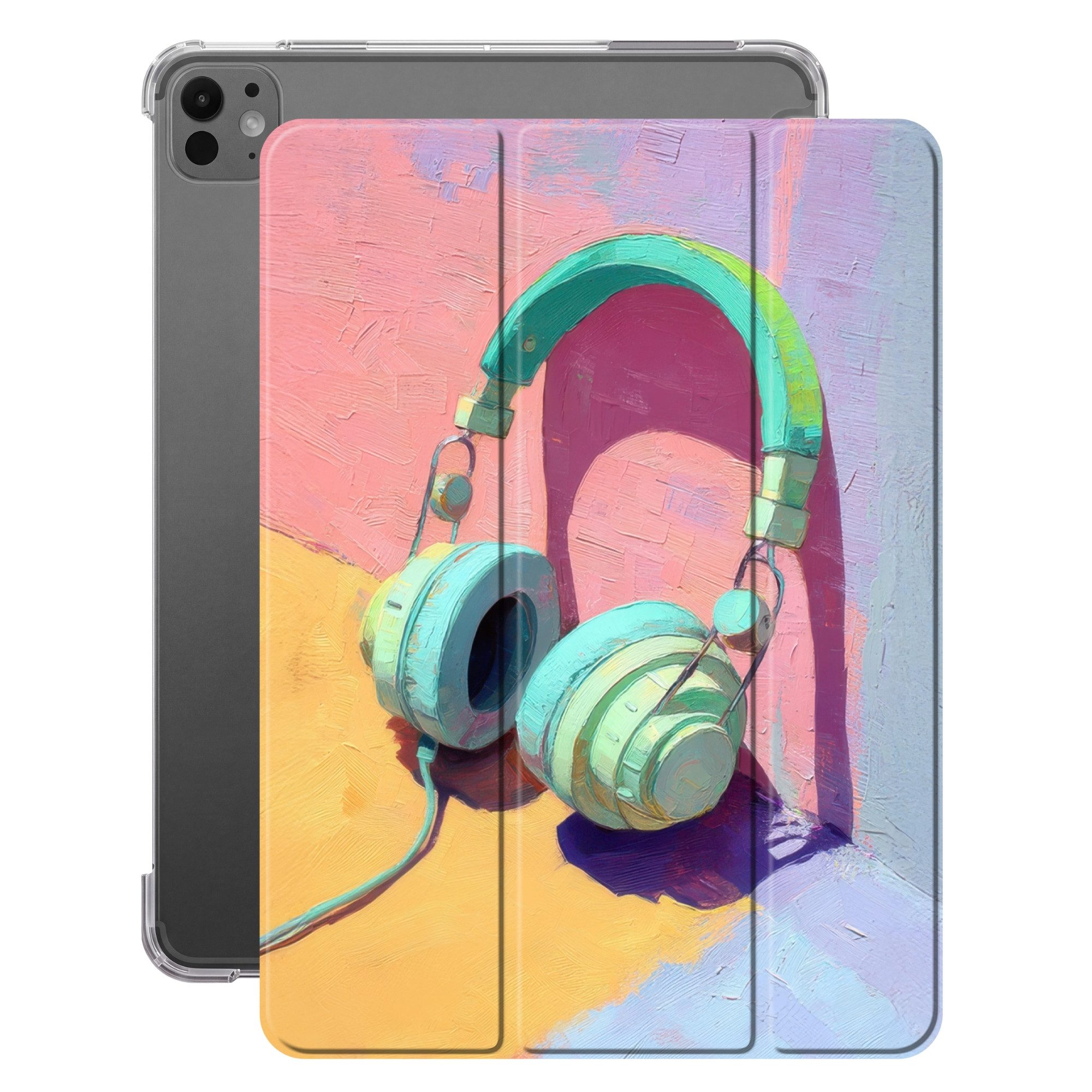 OnlyWow Tablet-Hülle Apple iPad Pro 2024 13 inch Kopfhörer - Mintgrün - Draht, Smart Cover, Klapphülle, mit Standfunktion, Stoßfest