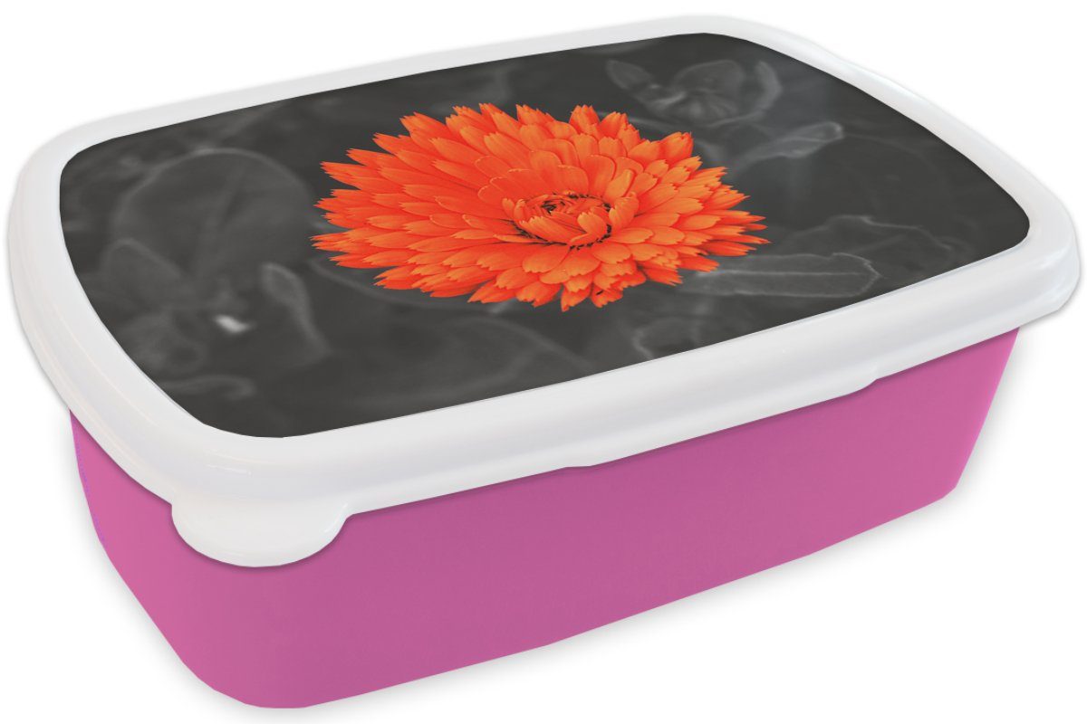 Weiß, - Brotdose Mädchen, Blumen Kunststoff Schwarz Snackbox, Kinder, Kunststoff, Orange - Brotbox - Lunchbox MuchoWow rosa Erwachsene, für (2-tlg),