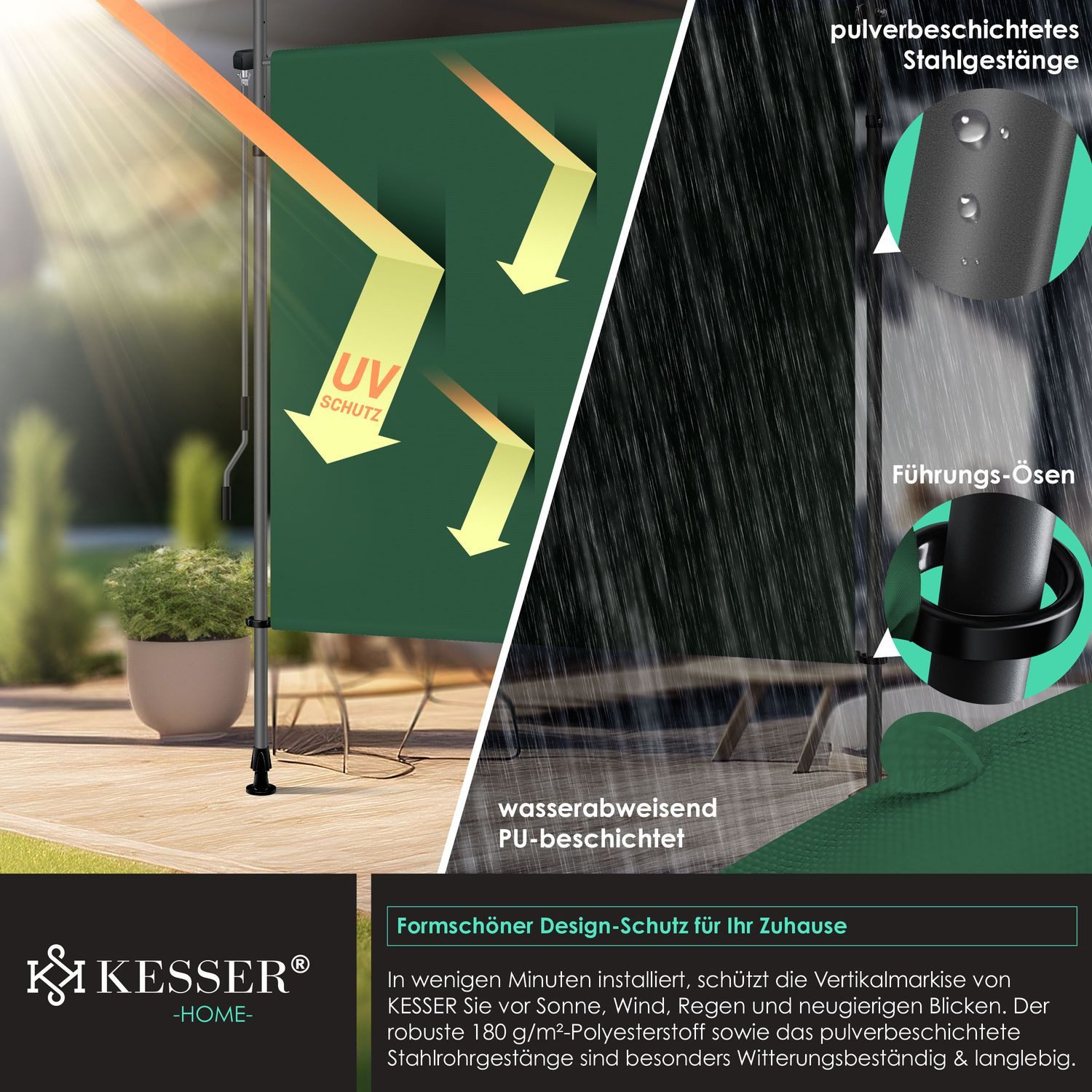 KESSER Senkrechtmarkise Klemmmarkise Ausziehbar Blickdicht Vertikal Markise mit Handkurbel