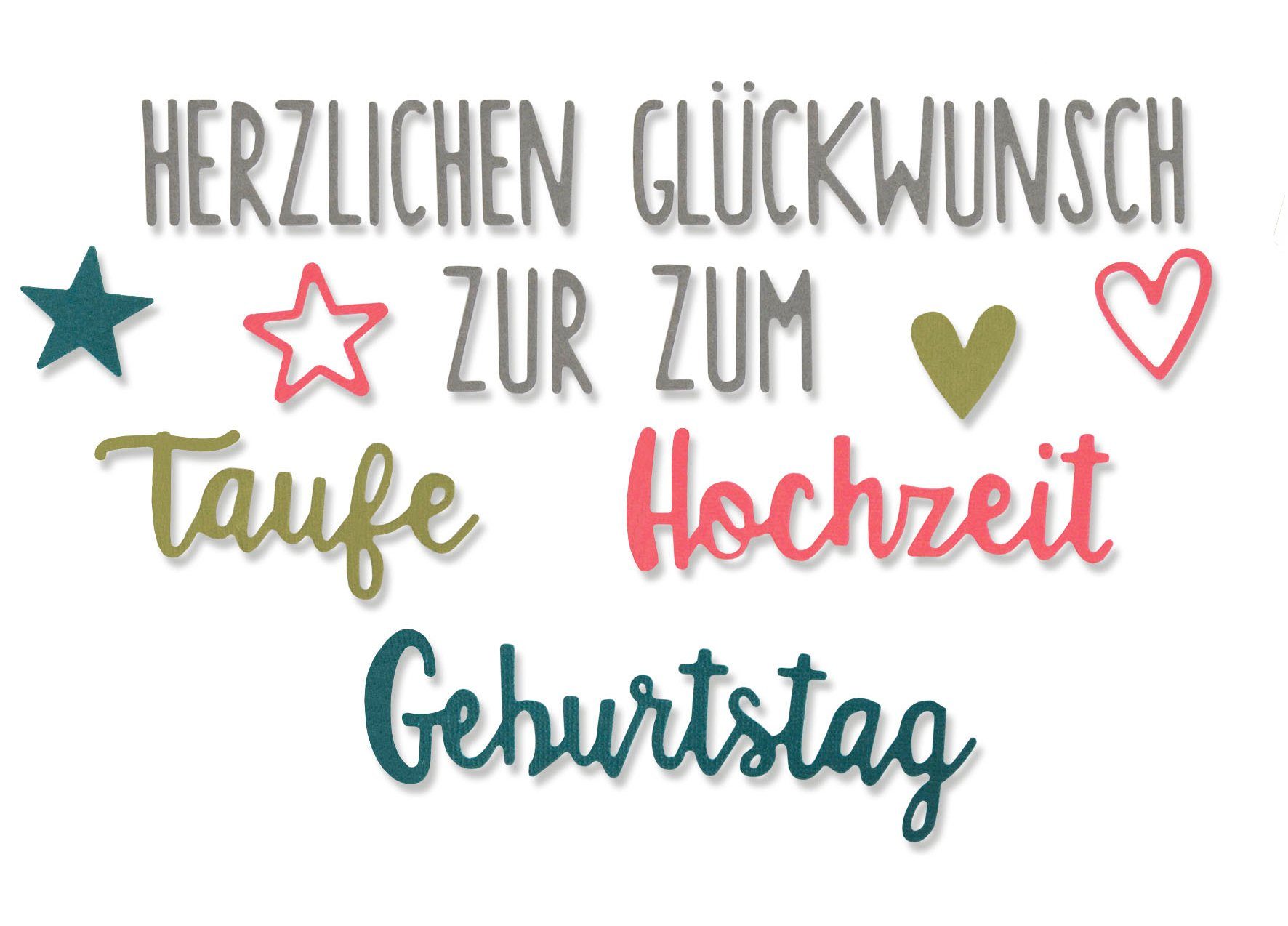 Sizzix Motivschablone Thinlits Stanzschablone Herzlichen Glückwunsch, 11 Teile