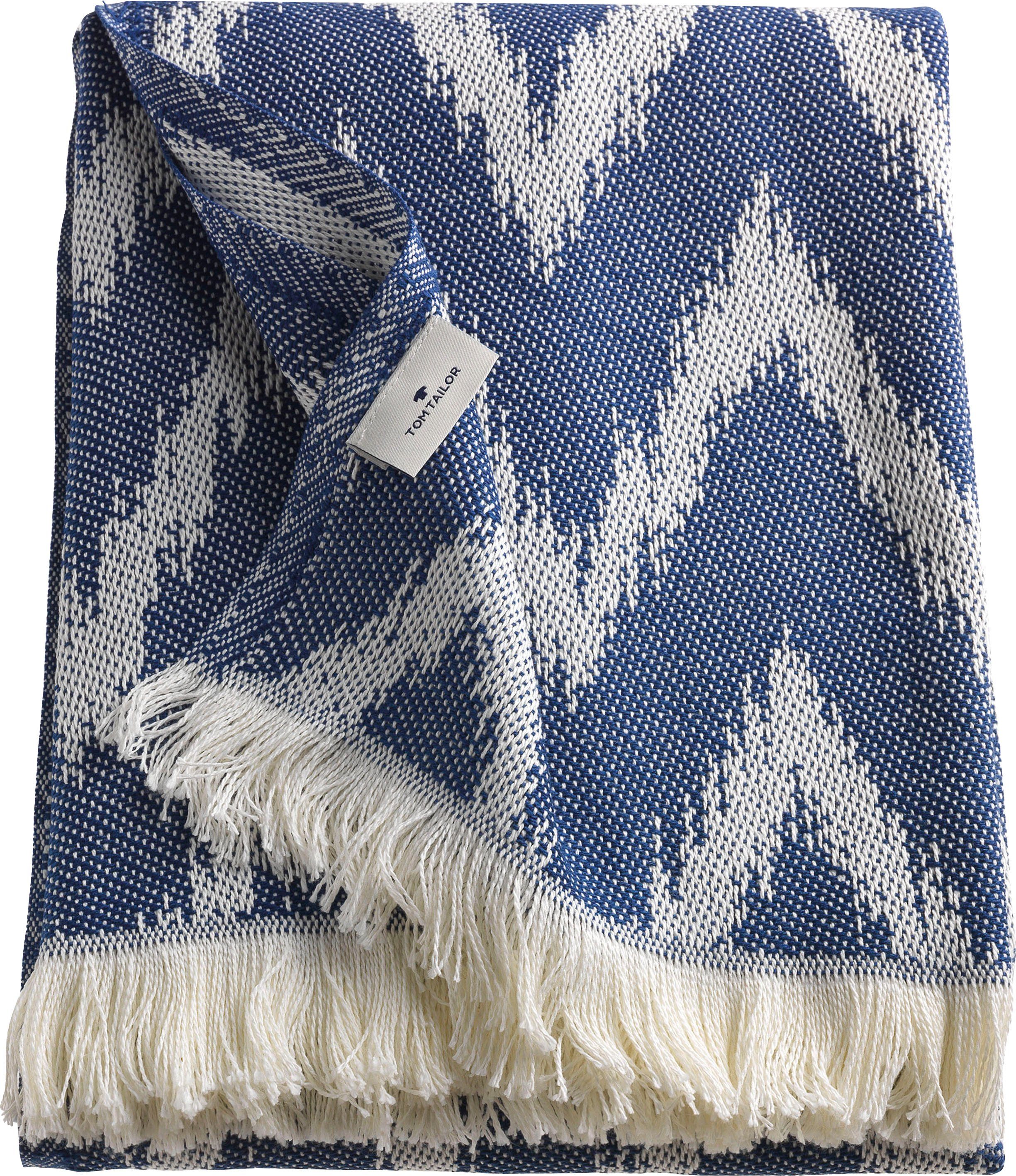 Wohndecke Zig Zag, mit Kuscheldecke TOM HOME, Fransenabschluss, TAILOR feinem navy/blau/dunkelblau