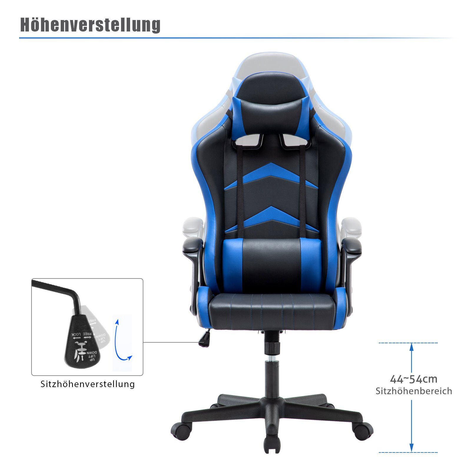 Intimate Schreibtischstuhl Heart WM hoher blau mit Gaming-Stuhl Verstellbarer Rückenlehne Ergonomischer