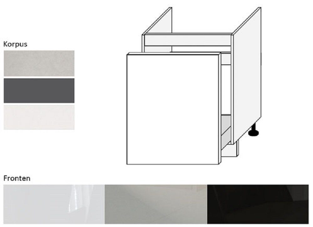 matt Korpus- Feldmann-Wohnen grau weiß ES-D1ZM/60 Küchenschrank) Spülenunterschrank Hochglanz wählbar und - Frontfarbe / Front Korpus (Unterschrank, ESSEN