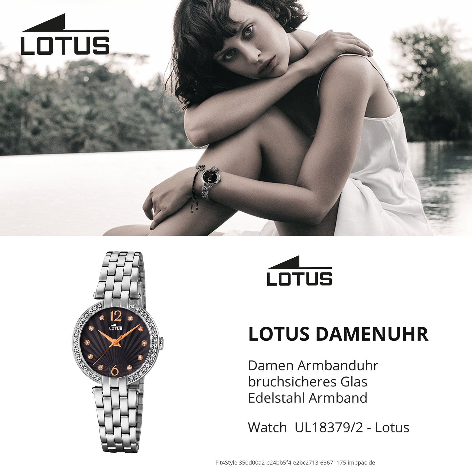 L18379/2, Damen Fashion silber Lotus Armbanduhr Edelstahlarmband rund, Uhr Damen Quarzuhr Lotus