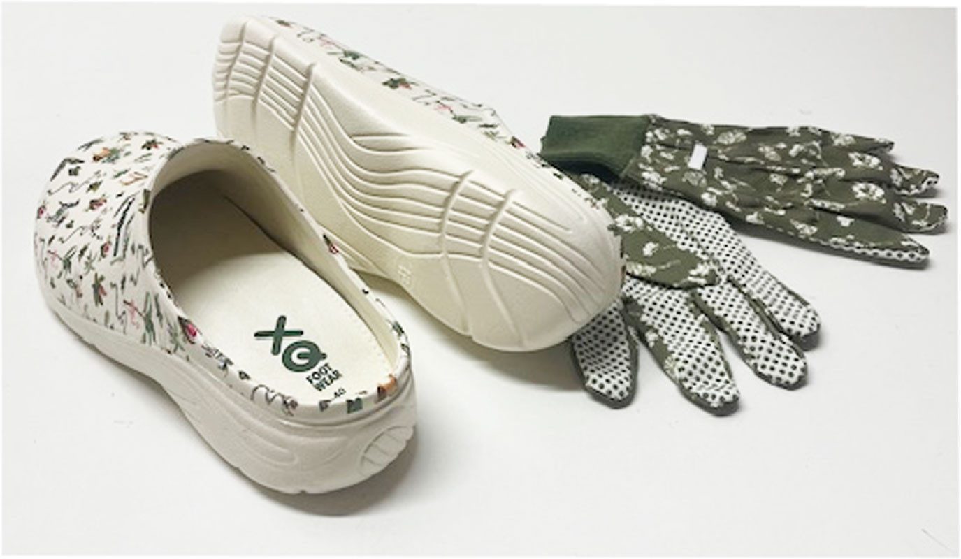 Steinnacher Bärbel Damen Gartenclogs Safari creme mit passenden Gartenhandschuhen Clog