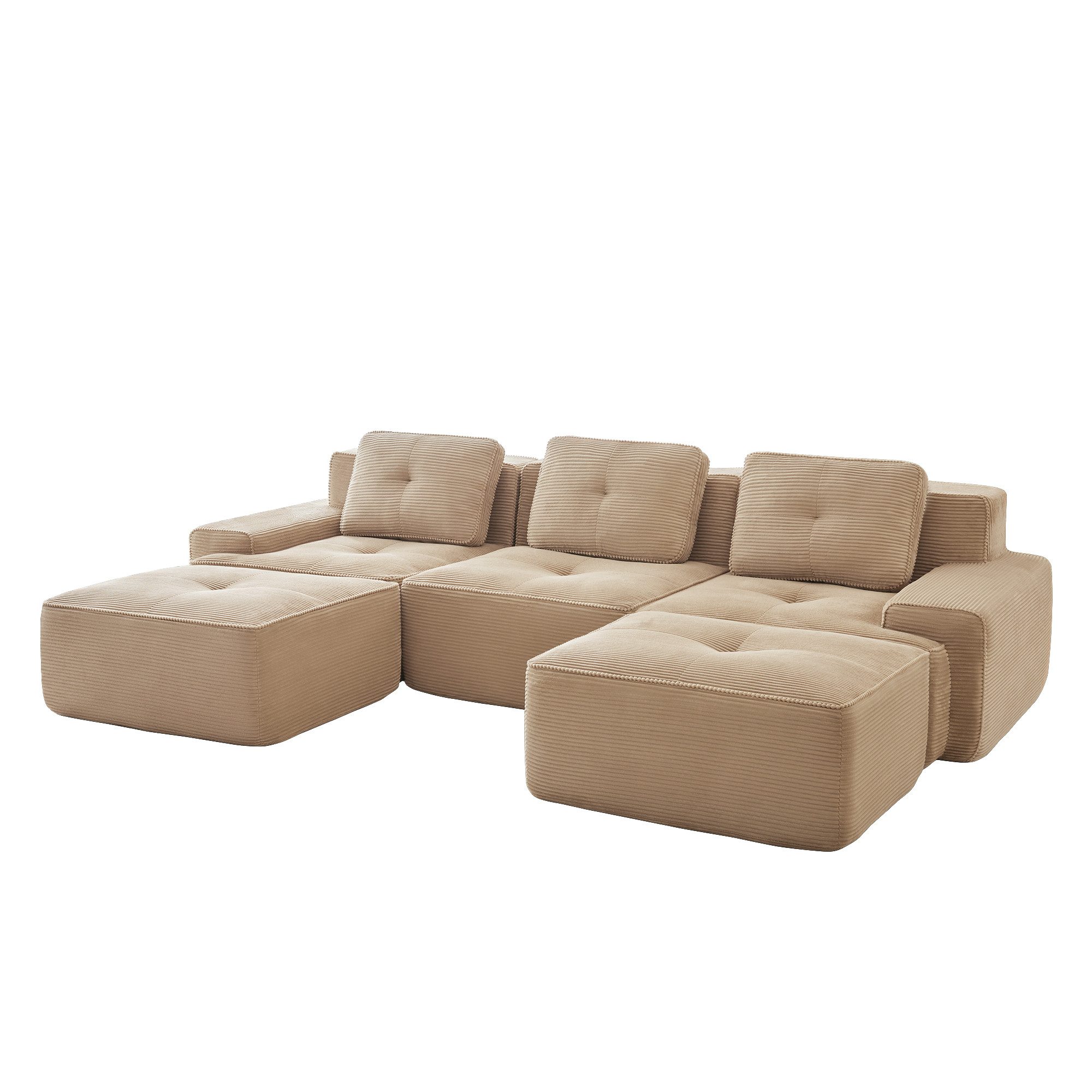 Leawin Sofa Cloud Modulsofa Boneless U-Sofa, 3-Sitzer Cordsofa, modular, Modulares Cloud-Sofa mit Tiefsitz, Ottoman & montagefreiem Design