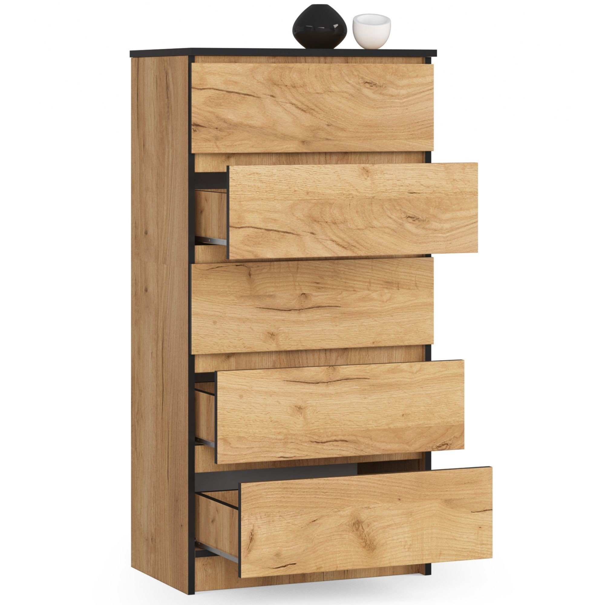 Raumhirsch Furniture Kommode mit 5 Schubladen 60 cm breit Holz Schrank, Highboard / Kommode 60 cm, Sideboard Organizer für jeden Raum