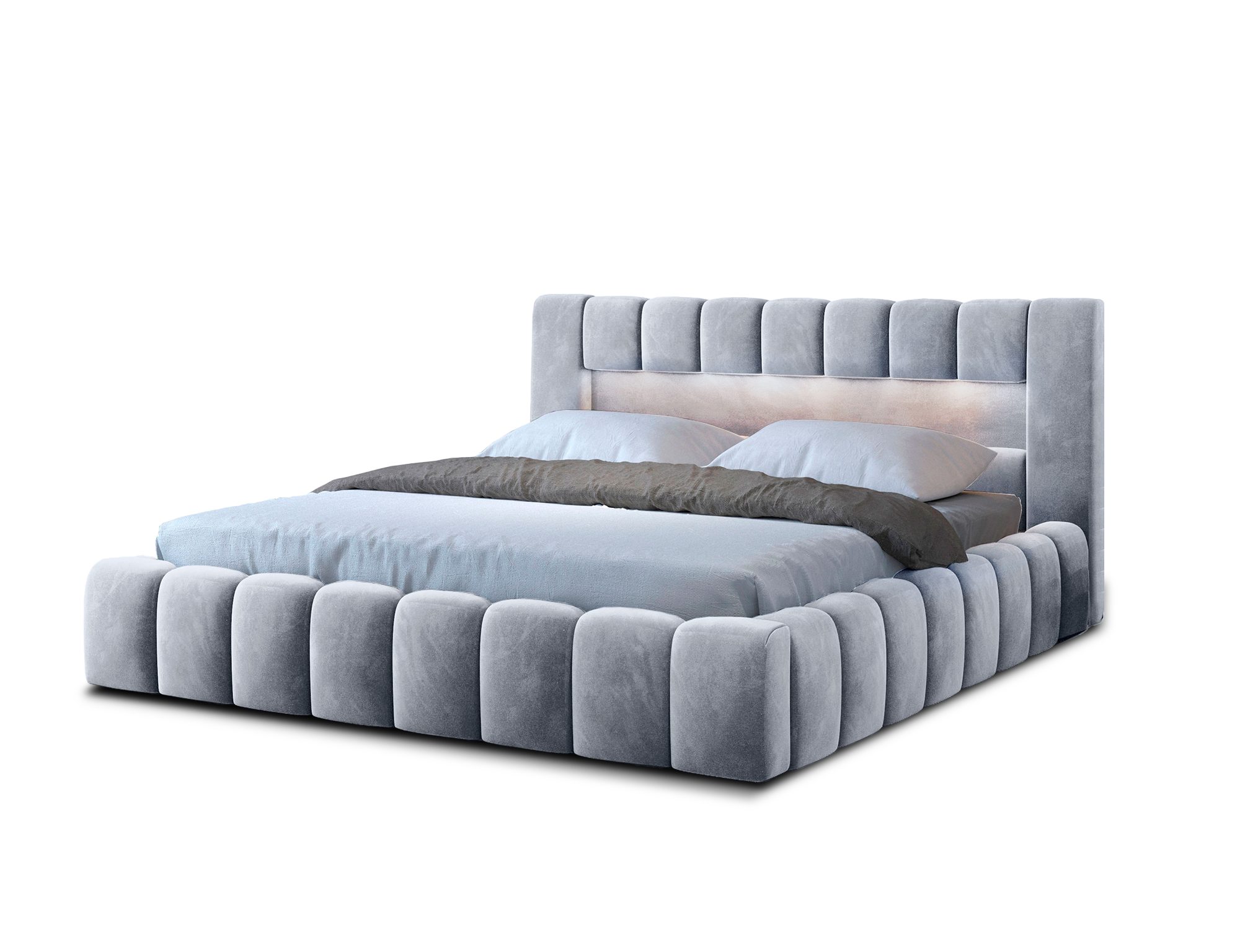 Lukas Möbel Polsterbett Doppelbett Mika Polsterbett mit Bettkasten Lattenrost u. LED (Bett mit Lattenrost), mit Lattenrost Bettkasten und LED