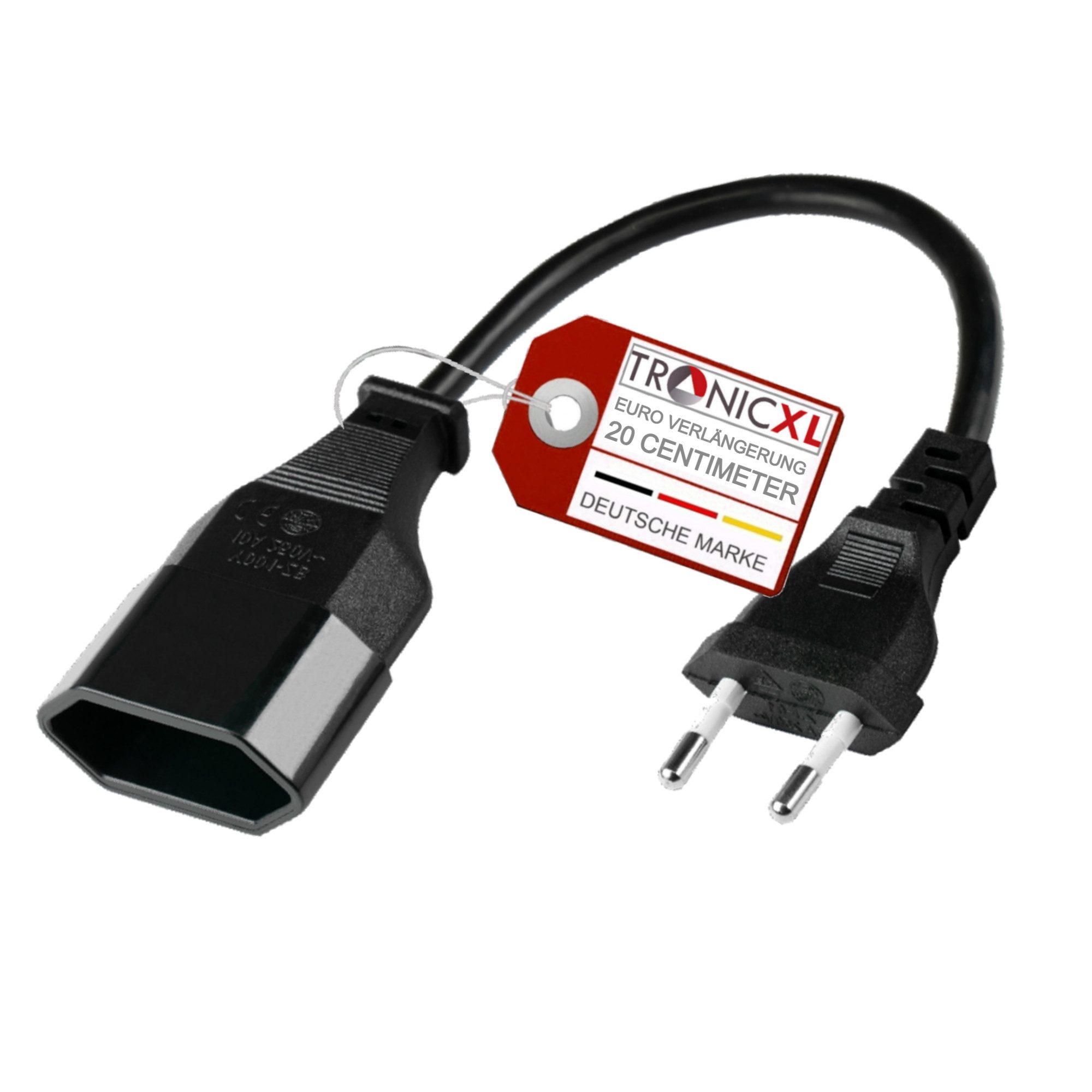 TronicXL Kurzes 0,2m Euro Verlängerungskabel Verlängerung Stromkabel 20cm kurz Verlängerungskabel, (20 cm)
