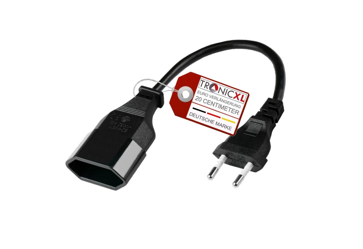 TronicXL Kurzes 0,2m Euro Verlängerungskabel Verlängerung Stromkabel 20cm kurz Verlängerungskabel, (20 cm)