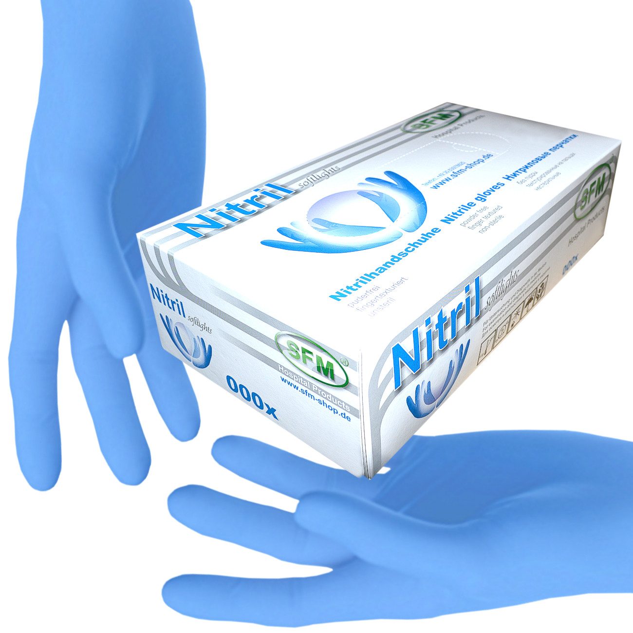 SFM ® Nitril-Handschuhe SOFTLIGHTS : puderfrei F-tex blau Einmalhandschuhe günstig online kaufen