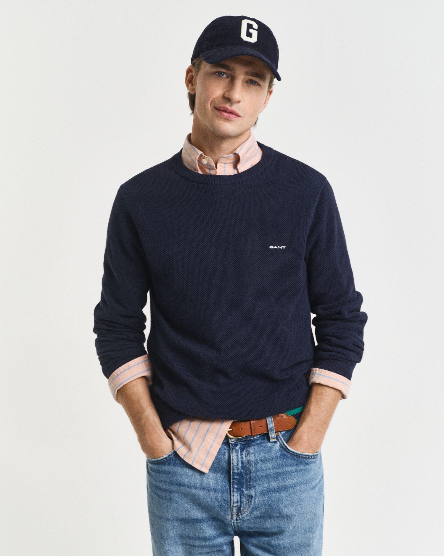 Gant Rundhalspullover COTTON PIQUE C-NECK mit Logostickerei auf der Brust günstig online kaufen