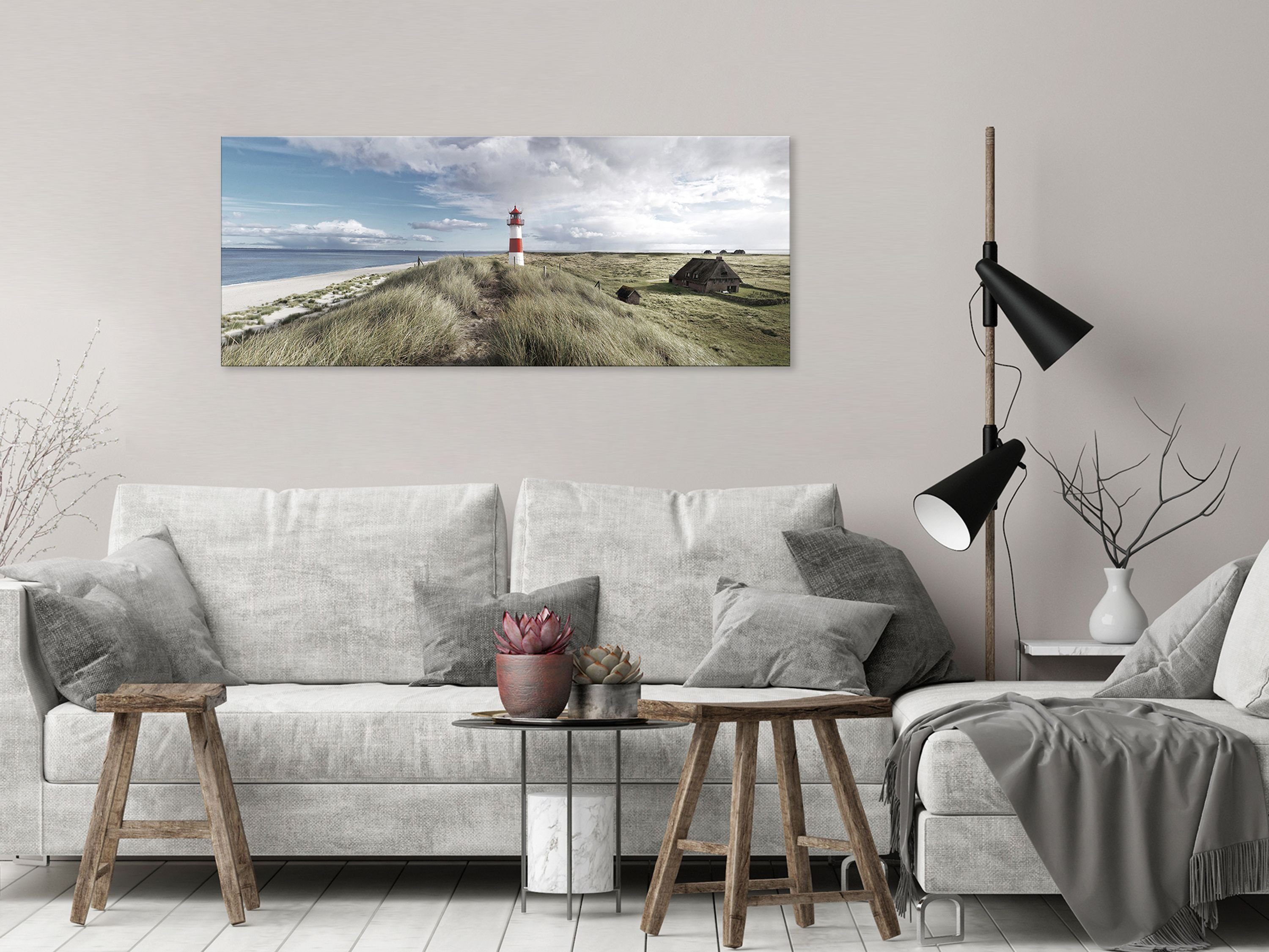 artissimo groß und Glasbild cm aus XXL Sylt, Leuchtturm Meer Strand-Landschaft: Glasbild Dünen Bild Strand 125x50 Glas Wandbild