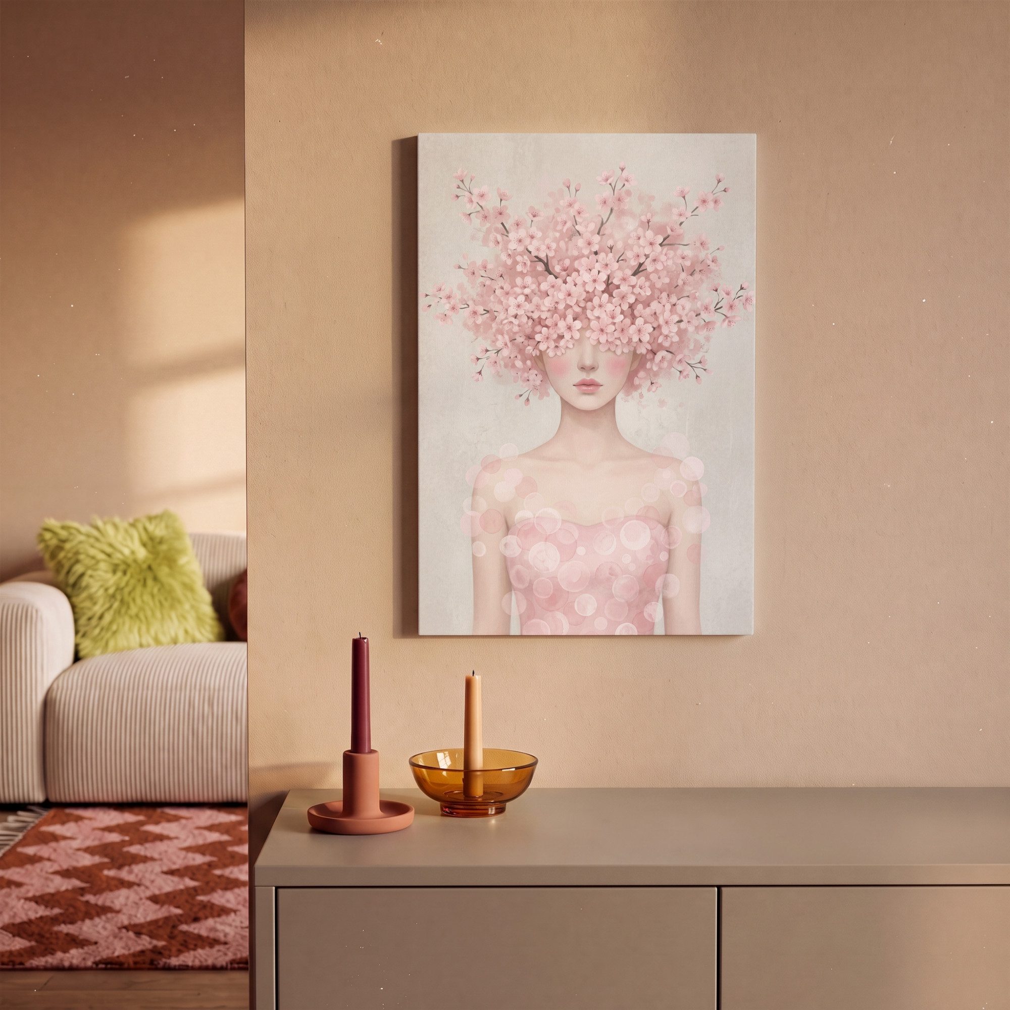 OneMillionCanvasses® Leinwandbild Porträt - Kirschblüte - Rosa, Fotodruck (1 St), Wandbild, Deko Schlafzimmer Wohnzimmer Flur 20x20 cm – Bild 2 von 5