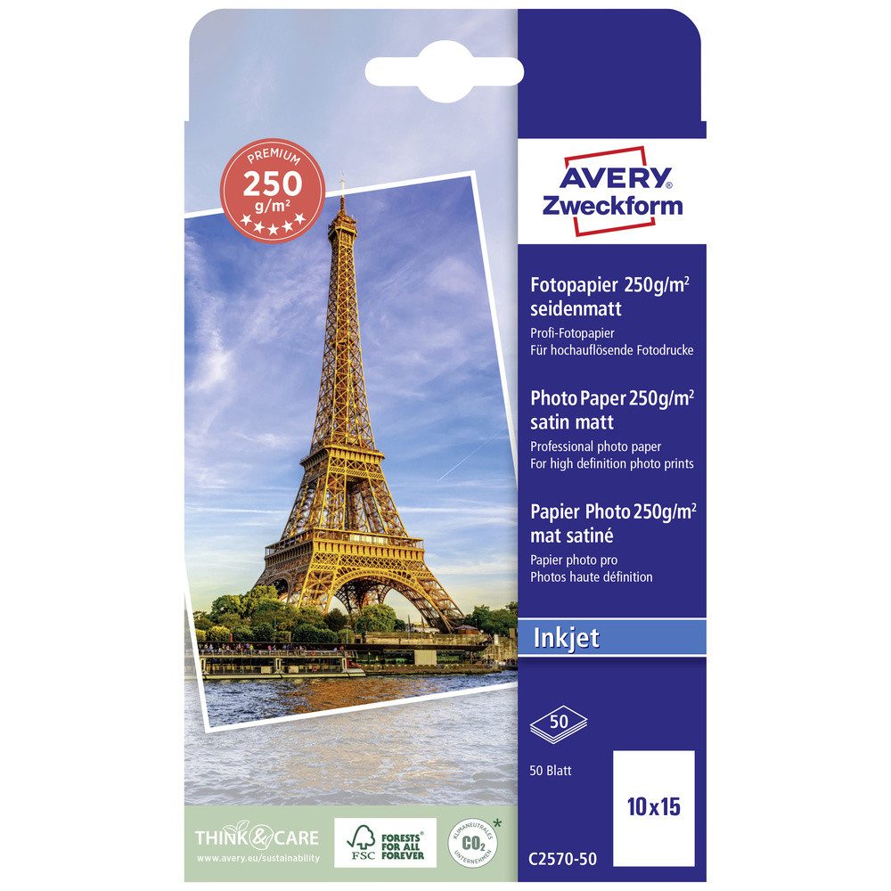 Fotopapier Avery-Zweckform Premium C2570-50 Fotopapier 10 x 15 cm 250 g/m² 50 Bla
