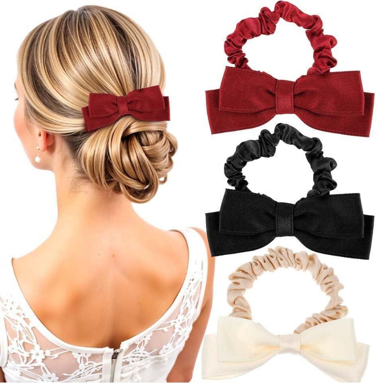 Haargummi 3er Set Seiden Haargummi mit Schleife Damen Haarschleife Bowknot