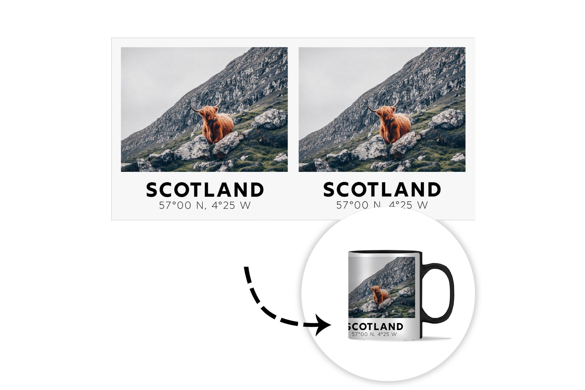 Geschenk Teetasse, Tasse Kuh Schottischer Kaffeetassen, MuchoWow - - Highlander Schottland Keramik, - Zaubertasse, Tiere, Farbwechsel,