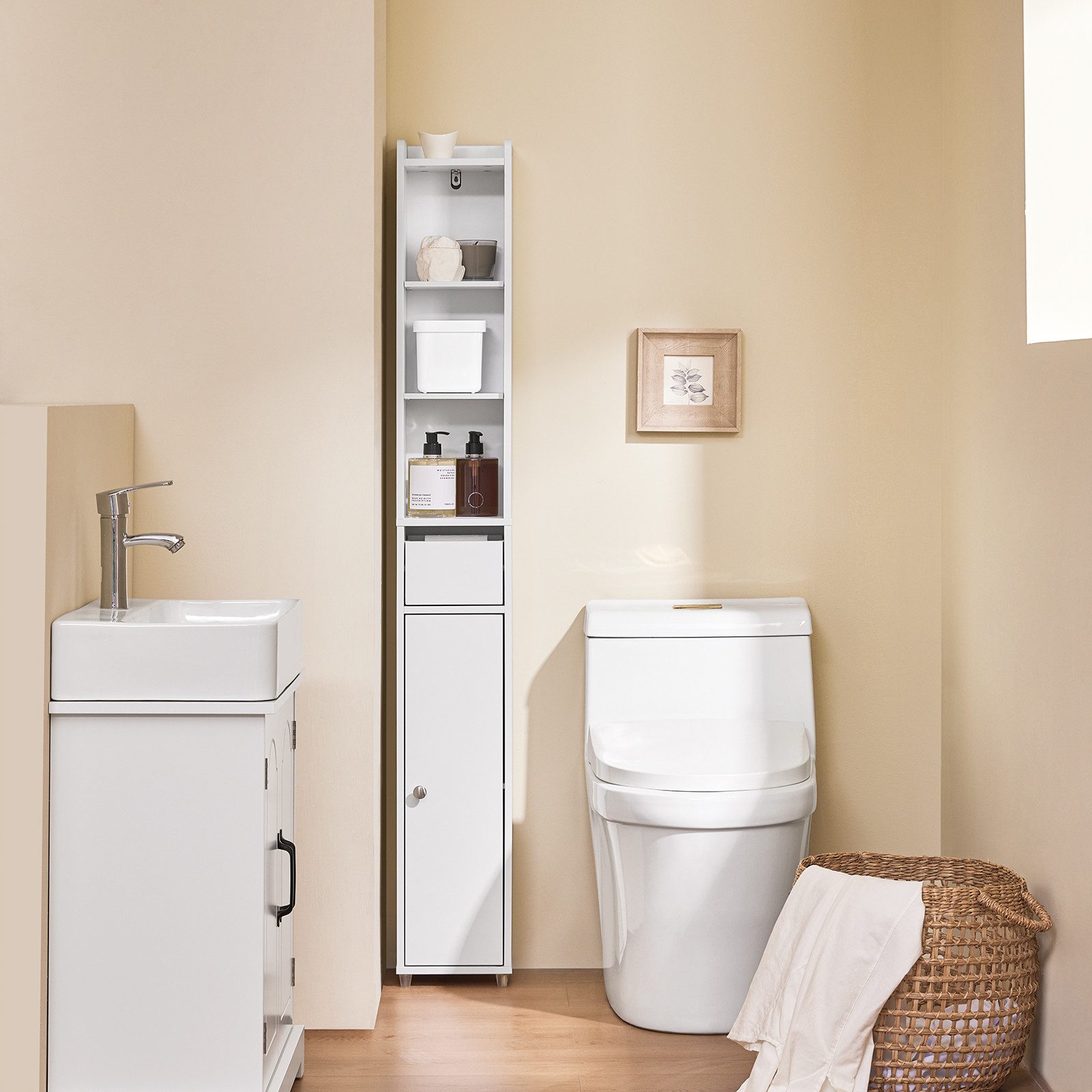 SoBuy Hochschrank BZR34-K, Badschrank schmal, Badezimmermöbel, Wasserabweis günstig online kaufen