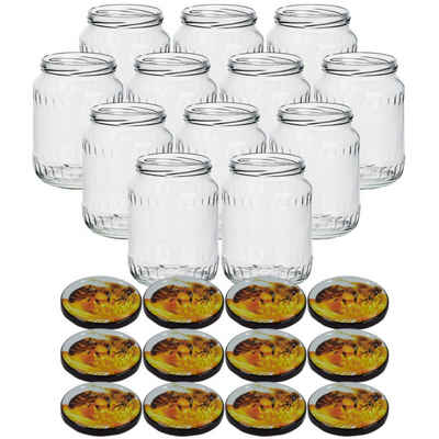 gouveo Einmachglas Vorratsgläser 720 ml Klassik mit Schraub-Deckel - Große Einmachgläser, (12-tlg., Honigbiene)