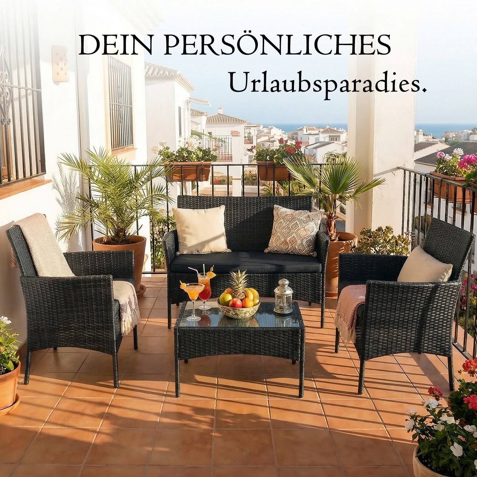 oyajia Gartenlounge-Set Polyrattan Sitzgruppe für 4 Personen mit Tisch, (Rattan-Möbel, Garten-Lounge, Outdoor-Sitzmöbel), 1x2er Sofa, 2 Sessel, Tisch 40x71x41 cm