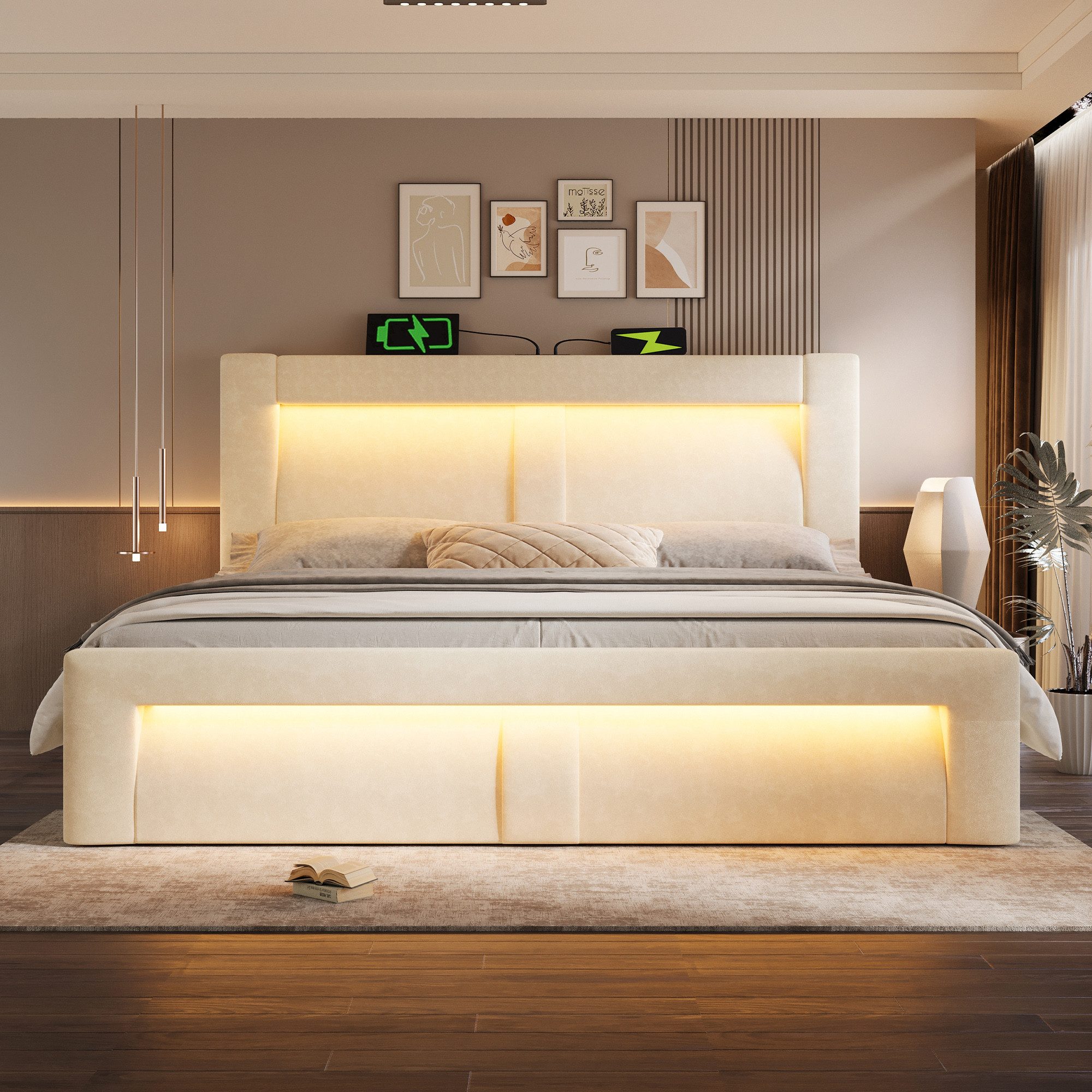 Polsterbett mit Stauraum, Samt Bett