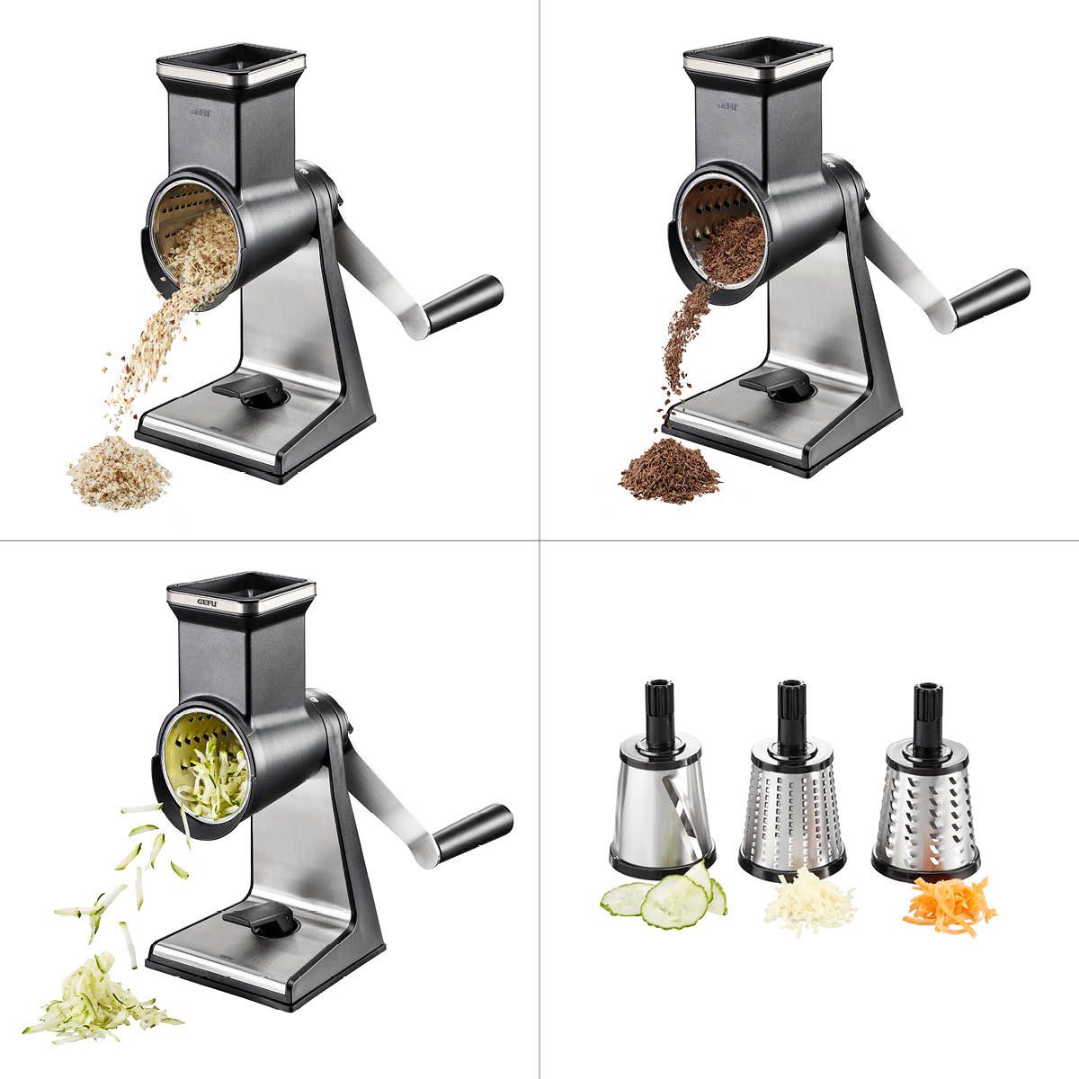 GEFU Käsereibe Trommelreibe TRANSFORMA® Reibemühle Gemüsehobel Ed