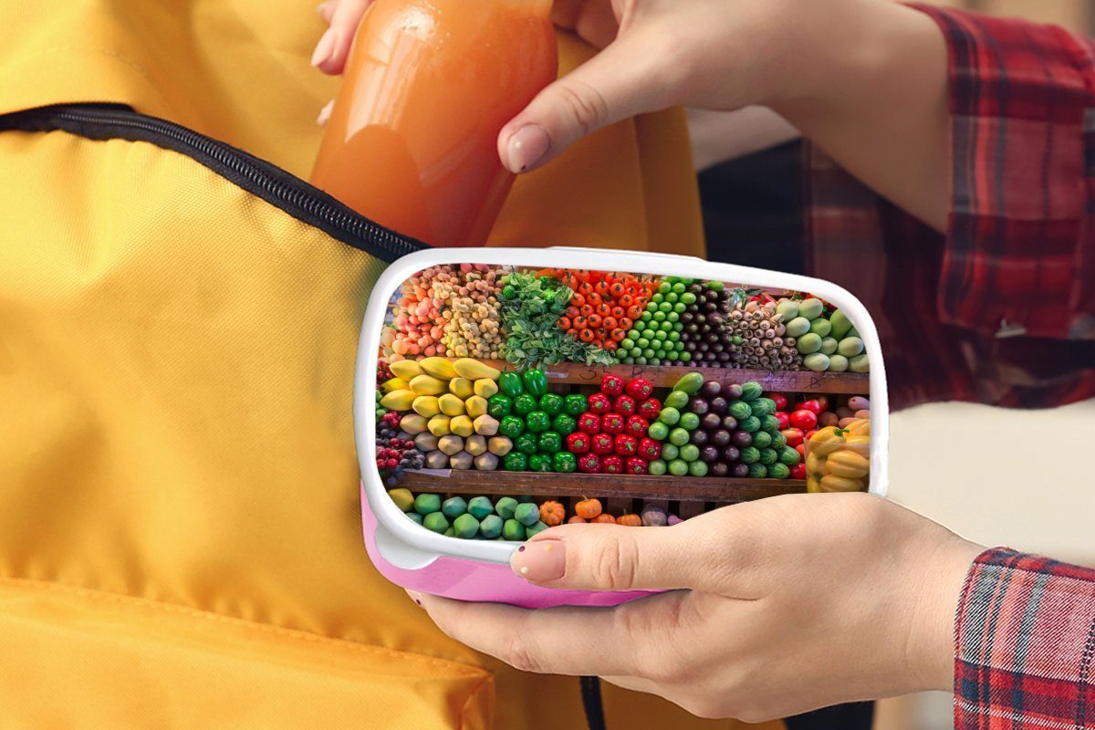 MuchoWow Lunchbox (2-tlg), Stand Kinder, Kunststoff Snackbox, für Brotdose Thailand, - - Gemüse Brotbox rosa Mädchen, - Kunststoff, Obst Erwachsene