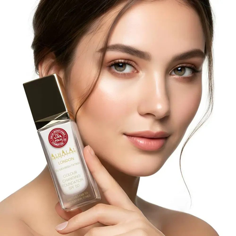 Alhalal Cosmetics Foundation SkinMatch Foundation SPF 50 – Selbstanpassende, alkoholfreie Foundation mit hoher Deckkraft & natürlichem Finish