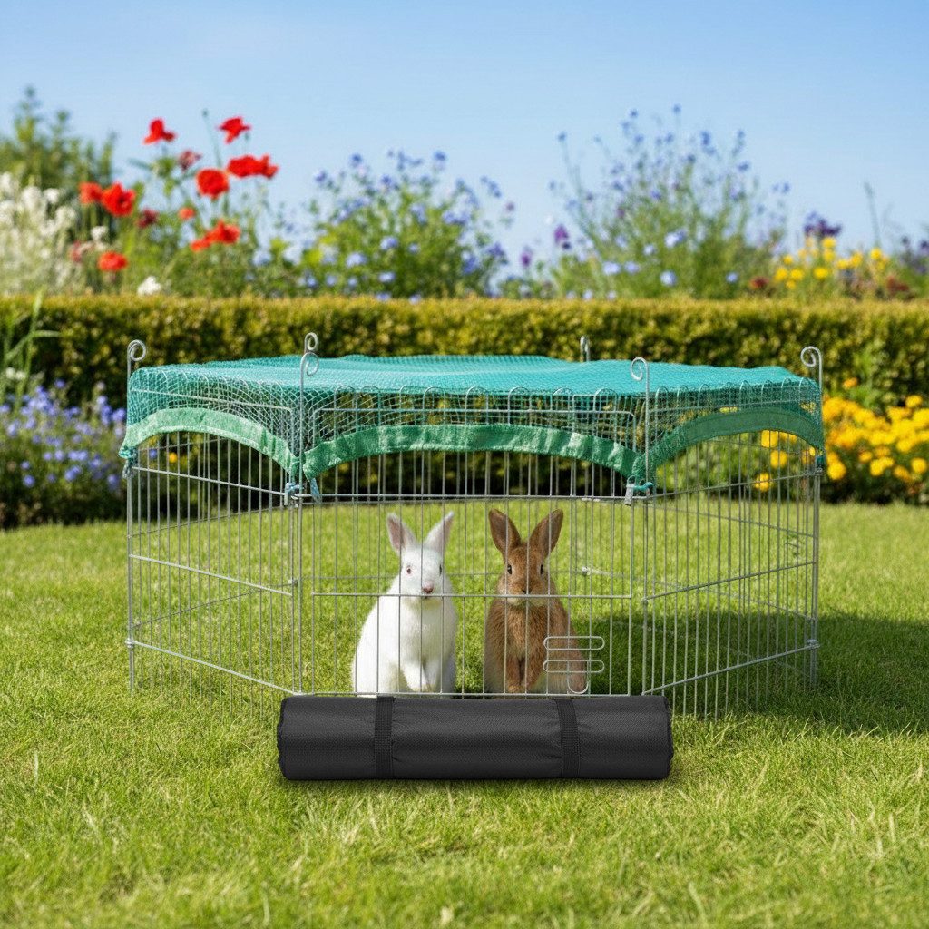 Zooprinz Freigehege Gittergehege mit Bodenschutz für Hasen, Kaninchen, Welpen, Faltbarer Freilauf Auslauf, Stecksystem, einfacher Aufbau
