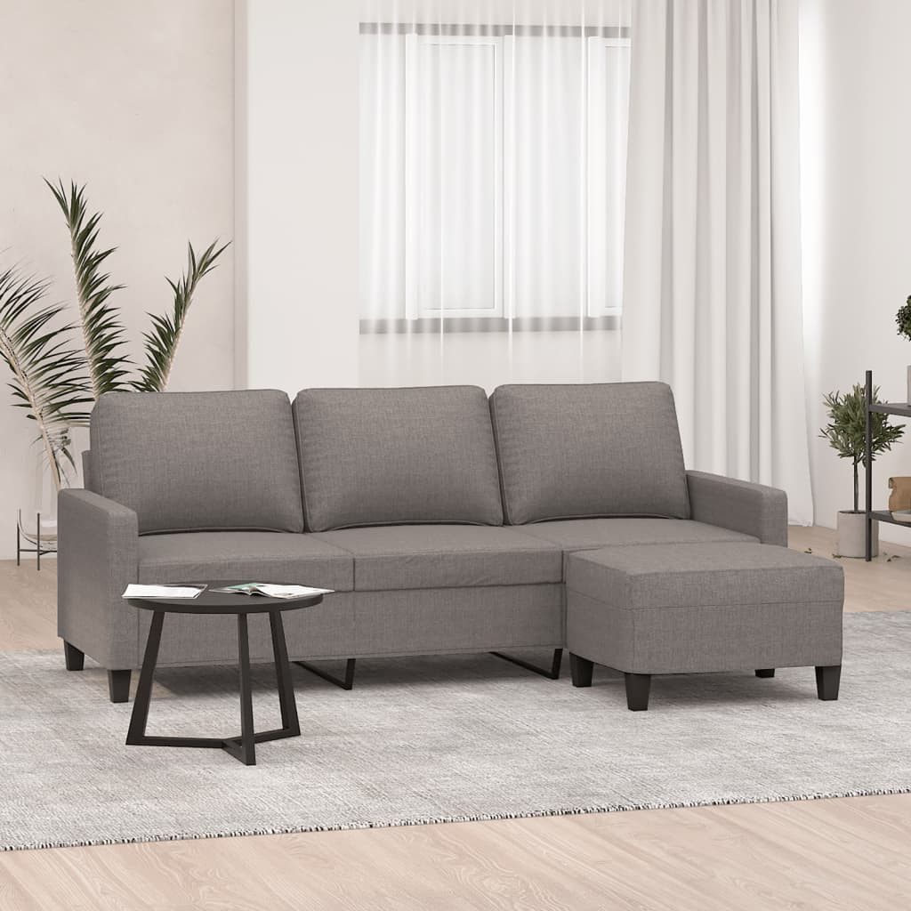 vidaXL Sofa, 3-Sitzer-Sofa mit Hocker Taupe 180 cm Stoff