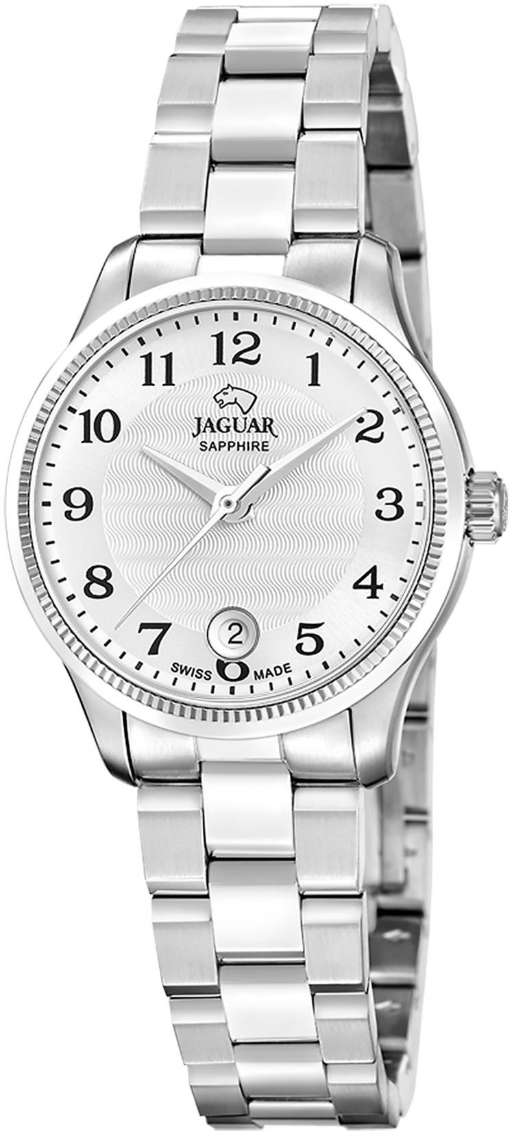 Jaguar Quarzuhr Essentia J1045/1, Armbanduhr, Damenuhr, Swiss Made, Edelstahlarmband,Saphirglas,Datum
