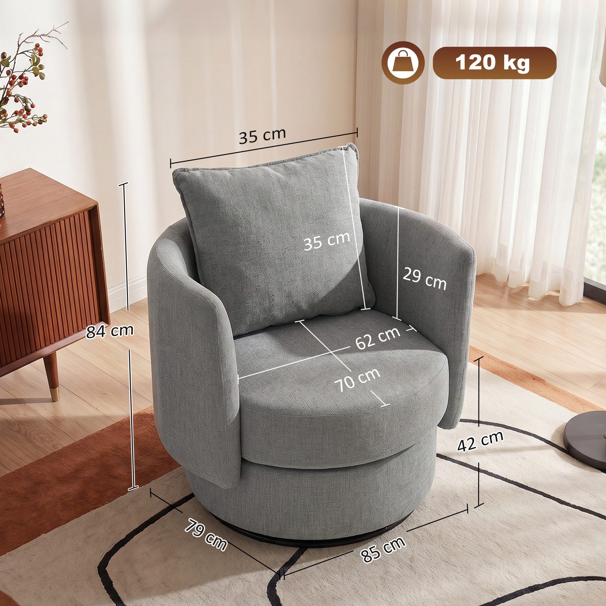 HOMCOM Sessel Loungesessel Relaxsessel mit Kissen (Set, 1-St., 1), 360° Drehung, Doppel-Federung, atmungsaktiv – Bild 3 von 5