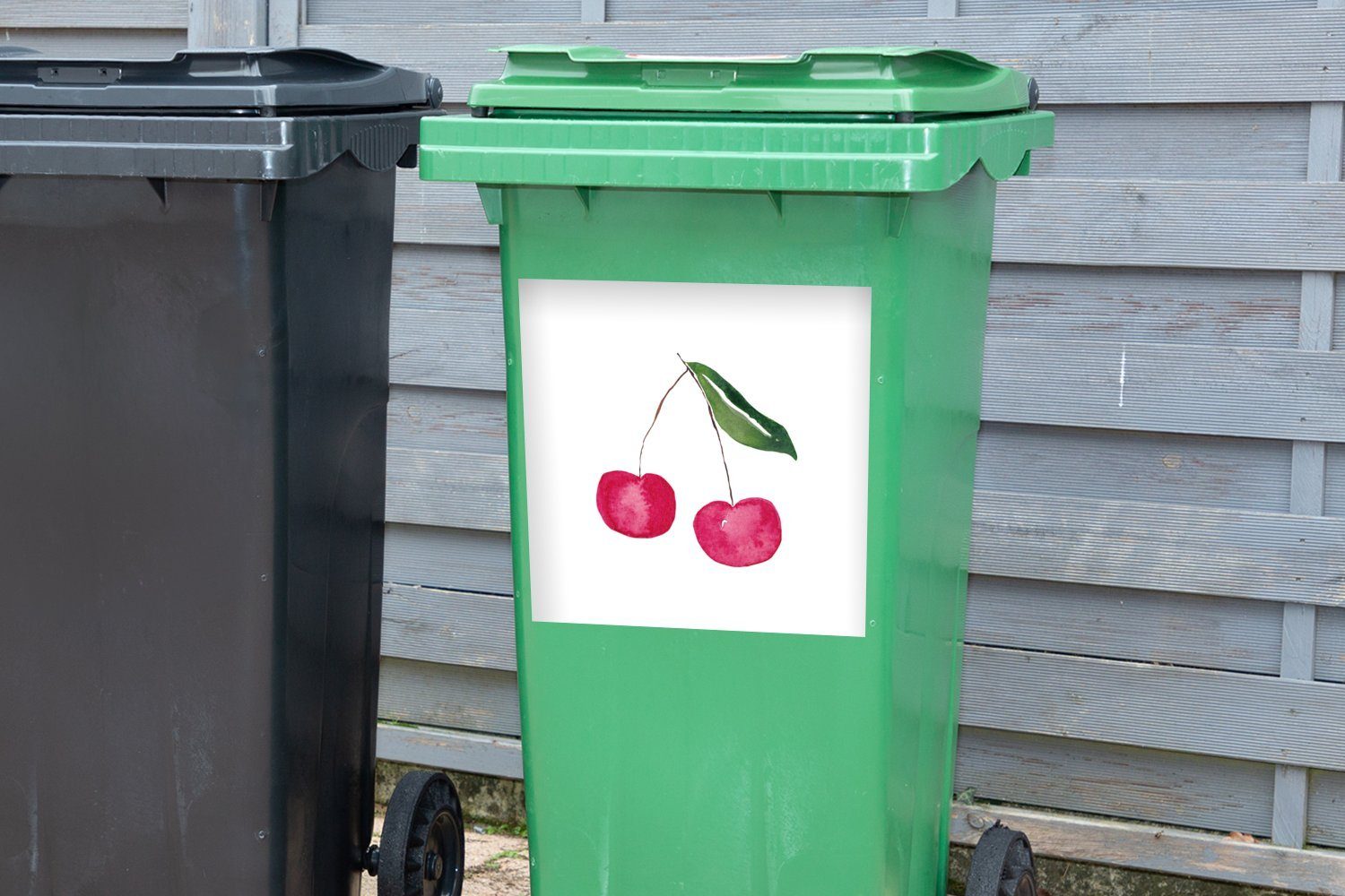 MuchoWow Wandsticker Kirschen St), Mülleimer-aufkleber, - Weiß (1 Abfalbehälter Früchte Rote - Sticker, Container, Mülltonne