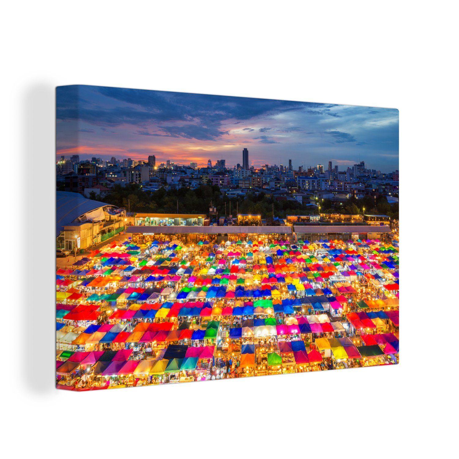 OneMillionCanvasses® Leinwandbild Prachtvolle Farben der Zelte auf dem Chatuchak-Markt, (1 St), Wandbild Leinwandbilder, Aufhängefertig, Wanddeko, 30x20 cm
