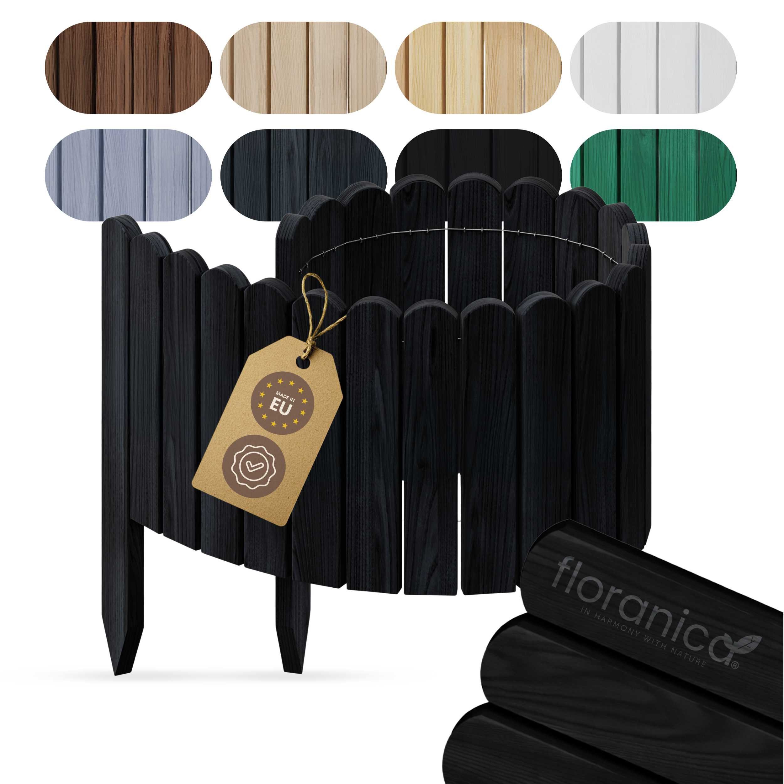 Floranica Palisade Flexible Rasenkante Rollborder Beeteinfassung Beetumrandung Holzzaun, LxH: 100x30 cm, Schwarz, Dekozaun Umzäunung von Blumenbeeten Kräutergarten Wege Rasenbegrenzung
