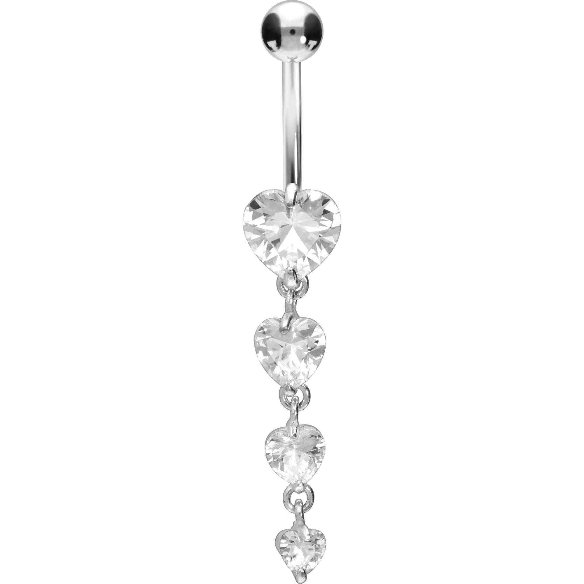 PIERCINGLINE Bauchnabelpiercing Chirurgenstahl Bananabell 4 KRISTALLHERZEN (Bananabells, 1-tlg)