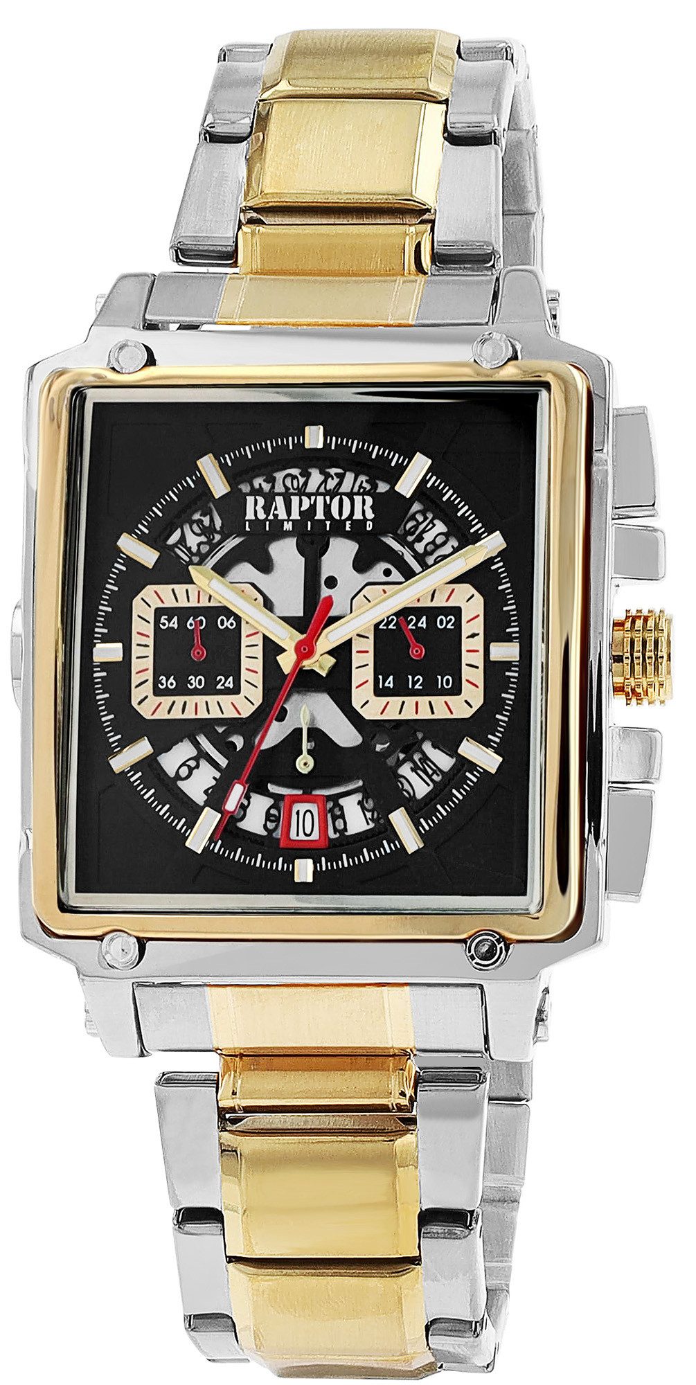 Raptor Limited Quarzuhr Oscar Edelstahlarmband, Chronograph, rechteckig, Stoppfunktion
