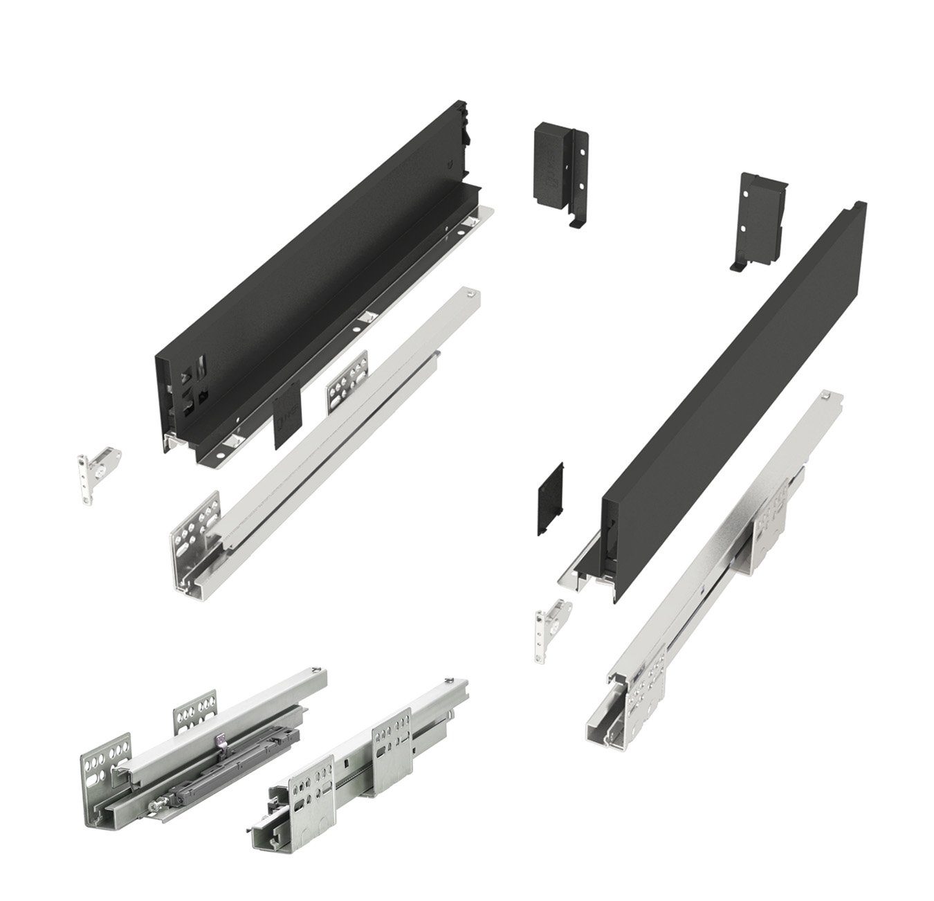 SO-TECH® Schubkasten System JUNKER SLIM H: 84 mm, bis 35 kg Last mit Push to Open, anthrazit, 13 mm schlanke Schubladenzargen, Nennlänge 550 mm