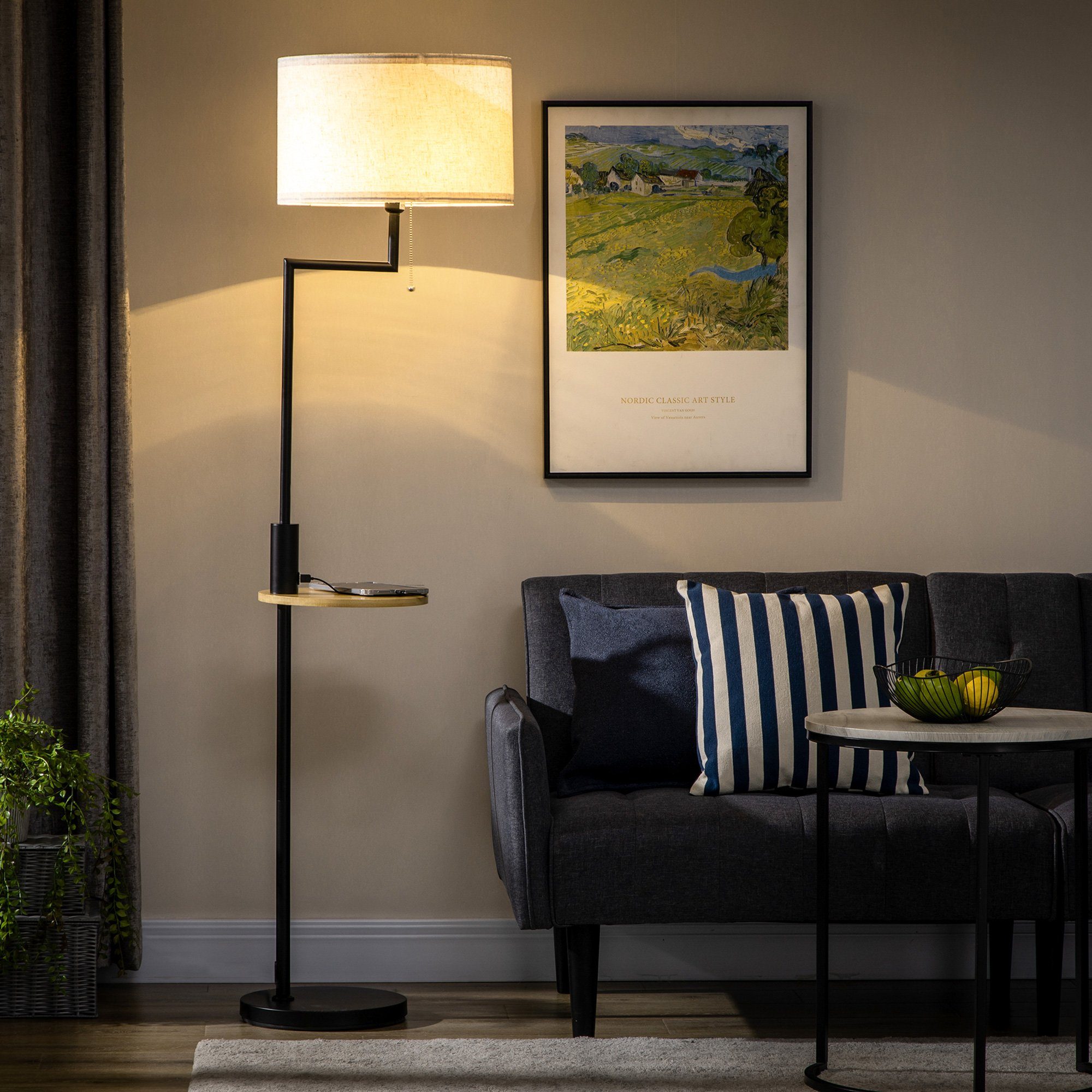 HOMCOM Stehlampe Stehleuchte mit Ablage USB-Anschluss, Weiß 40 x 40 x 168 cm