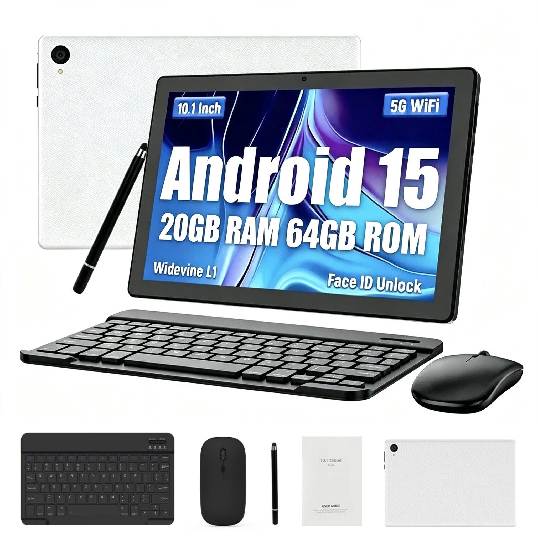 BUFO 10 Zoll HD, 3 GB RAM, 64 GB Erweiterbar auf 1 TB, Android Tablet (10", 64 GB, Android 15, 2,4G/5G WiFi, 20(3+17)GB RAM, HD 1280x800, mit Tastatur, Maus und Stift)