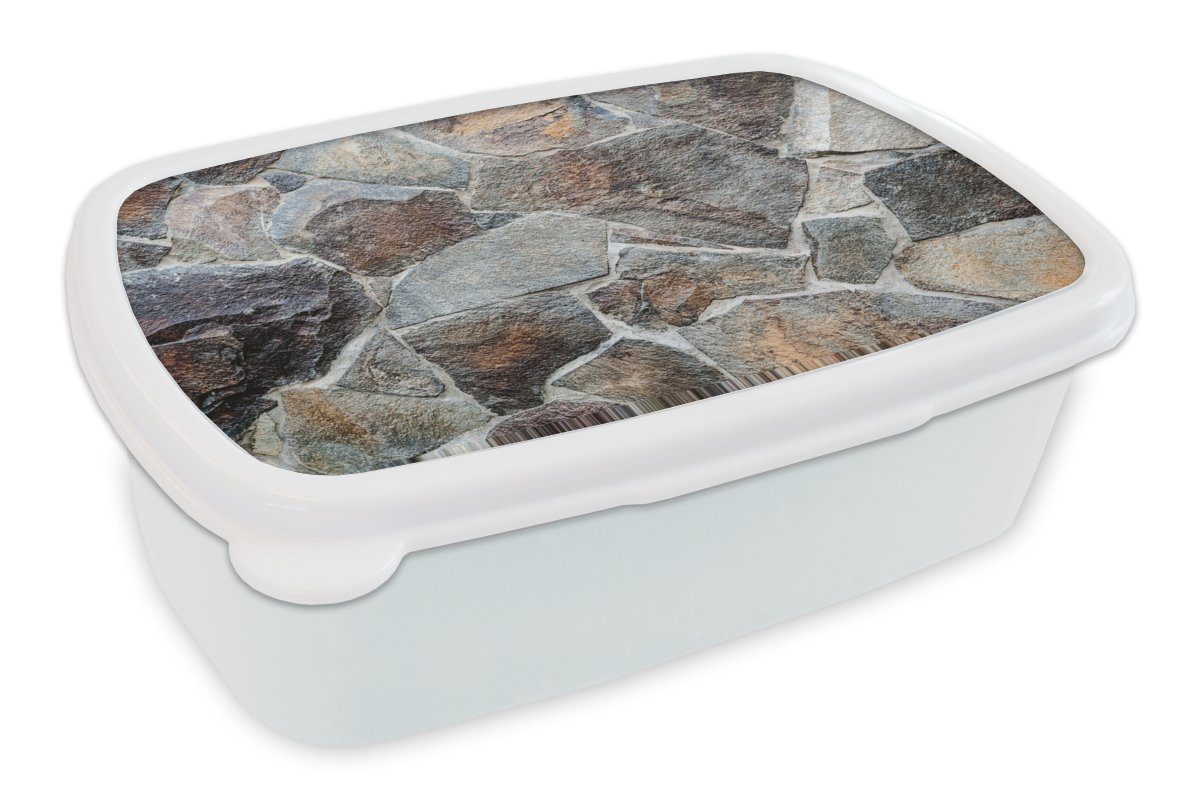 MuchoWow Lunchbox Mauern - Steine - Robust, Kunststoff, (2-tlg), Brotbox für Kinder und Erwachsene, Brotdose, für Jungs und Mädchen weiß