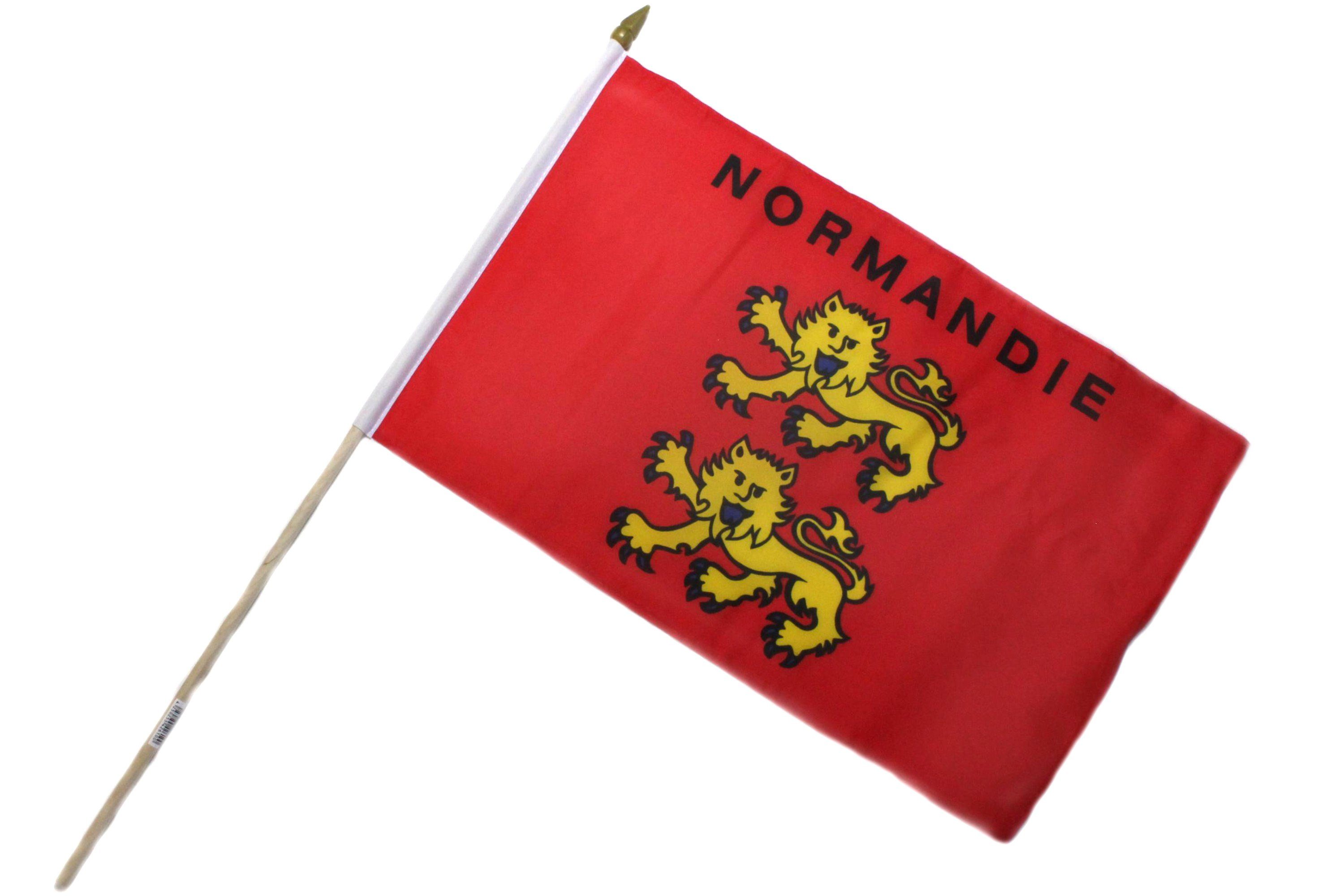 ELLUG Flagge Fahne Flagge 30x45cm doppelt umsäumt mit 60cm Holzstab Handfahne Stockflagge Banner Fan Sport Normandie