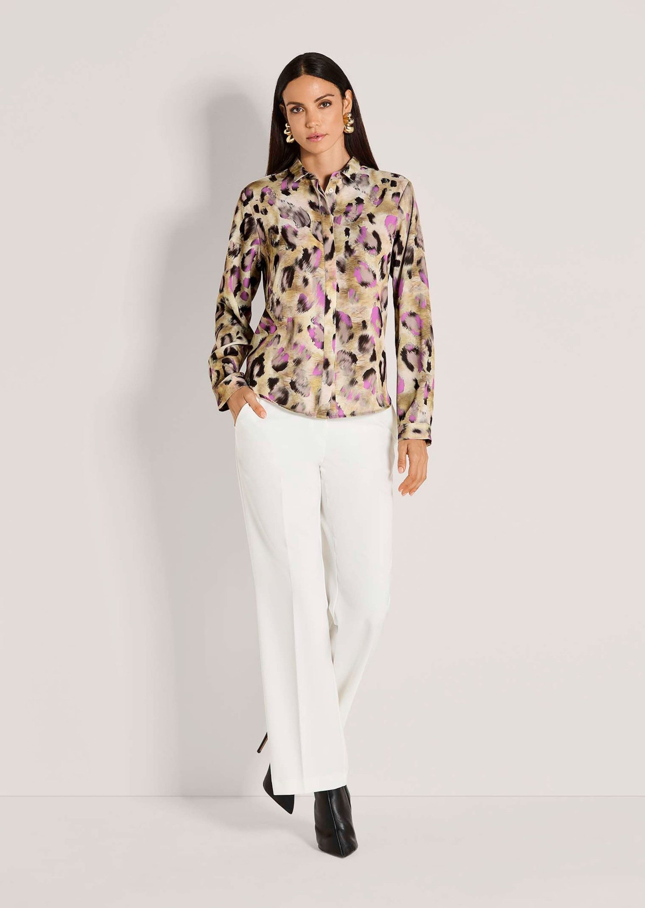 MADELEINE Langarmbluse Modische Bluse mit Animal-Print Hemdkragen, verdeckte Knopfleiste, Langarm