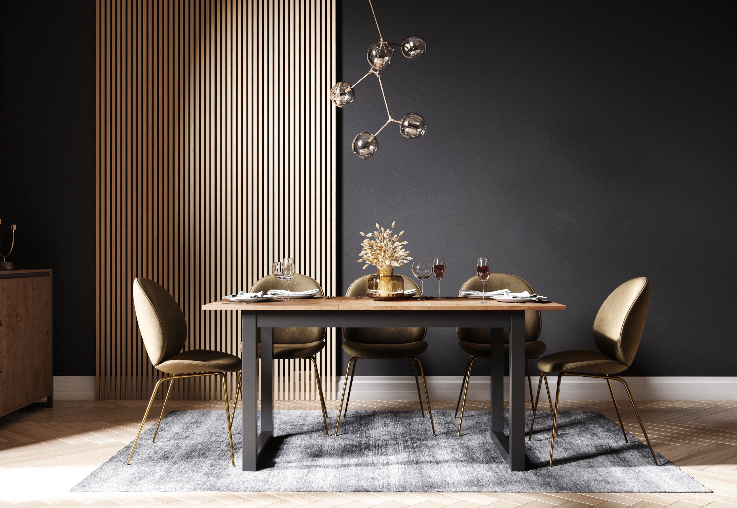 Newroom Esstisch Vincent, ausziehbar 120-160 cm Anthrazit Wildeiche Vintage günstig online kaufen