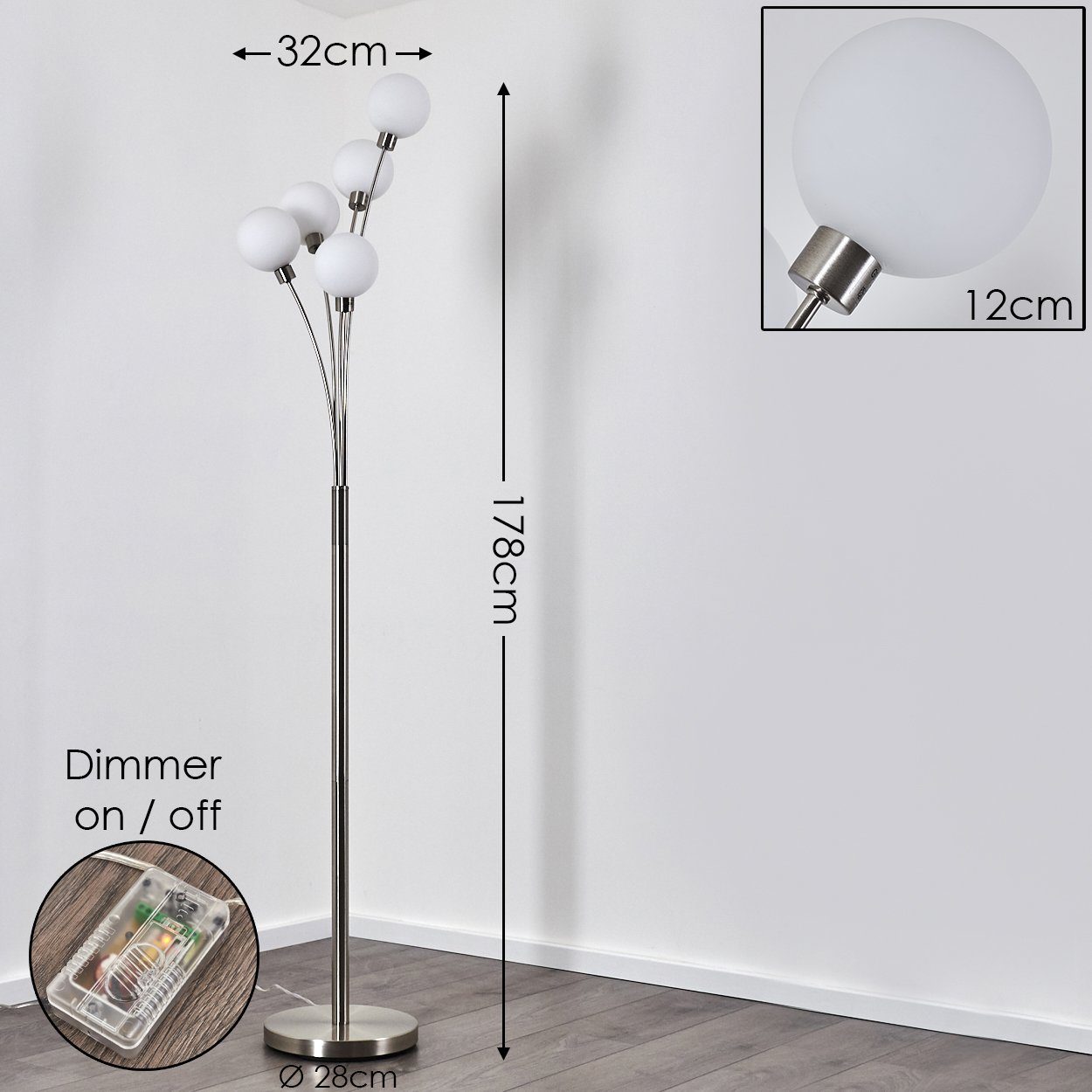 hofstein Stehlampe »Lerici« Stehleuchte in Stahl gebürstet, stufenlos dimmb günstig online kaufen