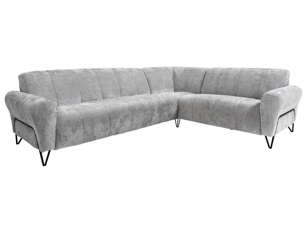 Beautysofa Polstergarnitur im modernen Stil auf hohen Metallbeinen VOLARE, (Sofagarnitur aus Chenille-Stoff, Beige Grau, Ecksofa L + Sessel Set moderne Couchgar – Bild 4 von 5