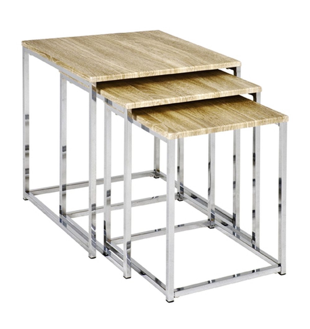 HAKU Satztisch (3-teilig) in chrom, eiche Dekor - 29x36x29 (BxHxT) (3-teilig, 3er Set)