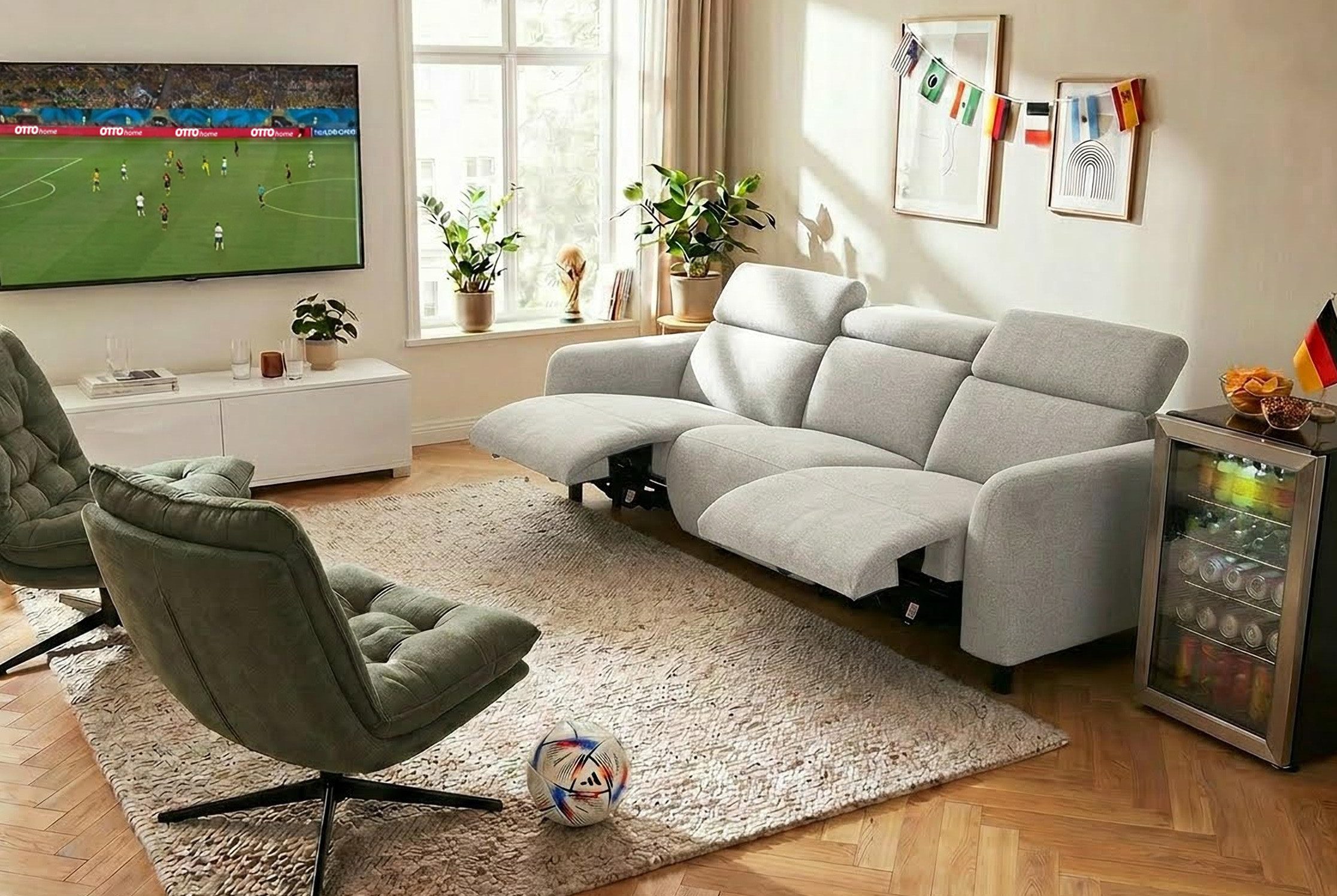 OTTO home 3-Sitzer SKAANE Struktur-Sofa, 229 cm, manuelle-u. elektrische Relaxfunktion, Relax-Funktion in 2 Sitzen, Kopfteilverstellung, Federkernpolsterung