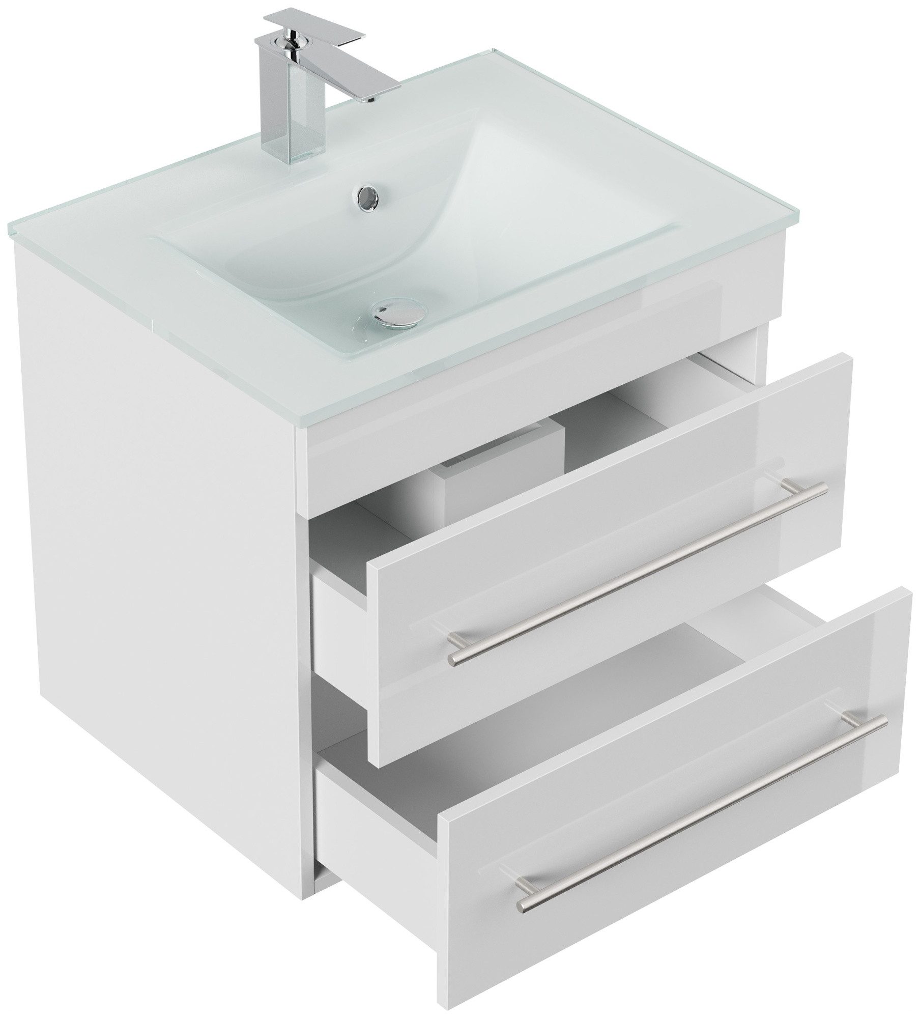 Magnolia Home Waschtisch Badmöbel Vitro 60 inkl. Glasbecken SoftClose weiss hochglanz
